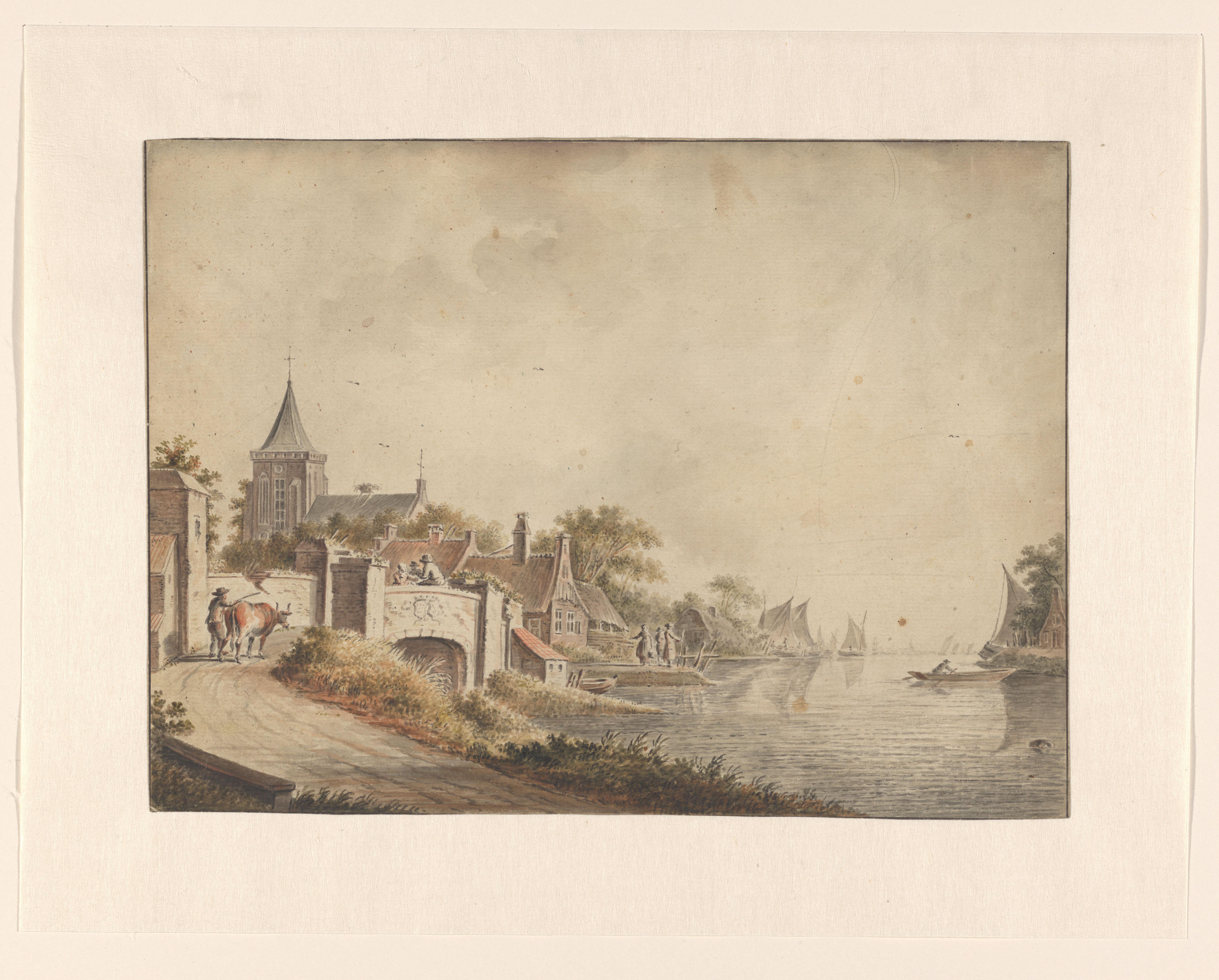 Gezicht op een stad aan het water