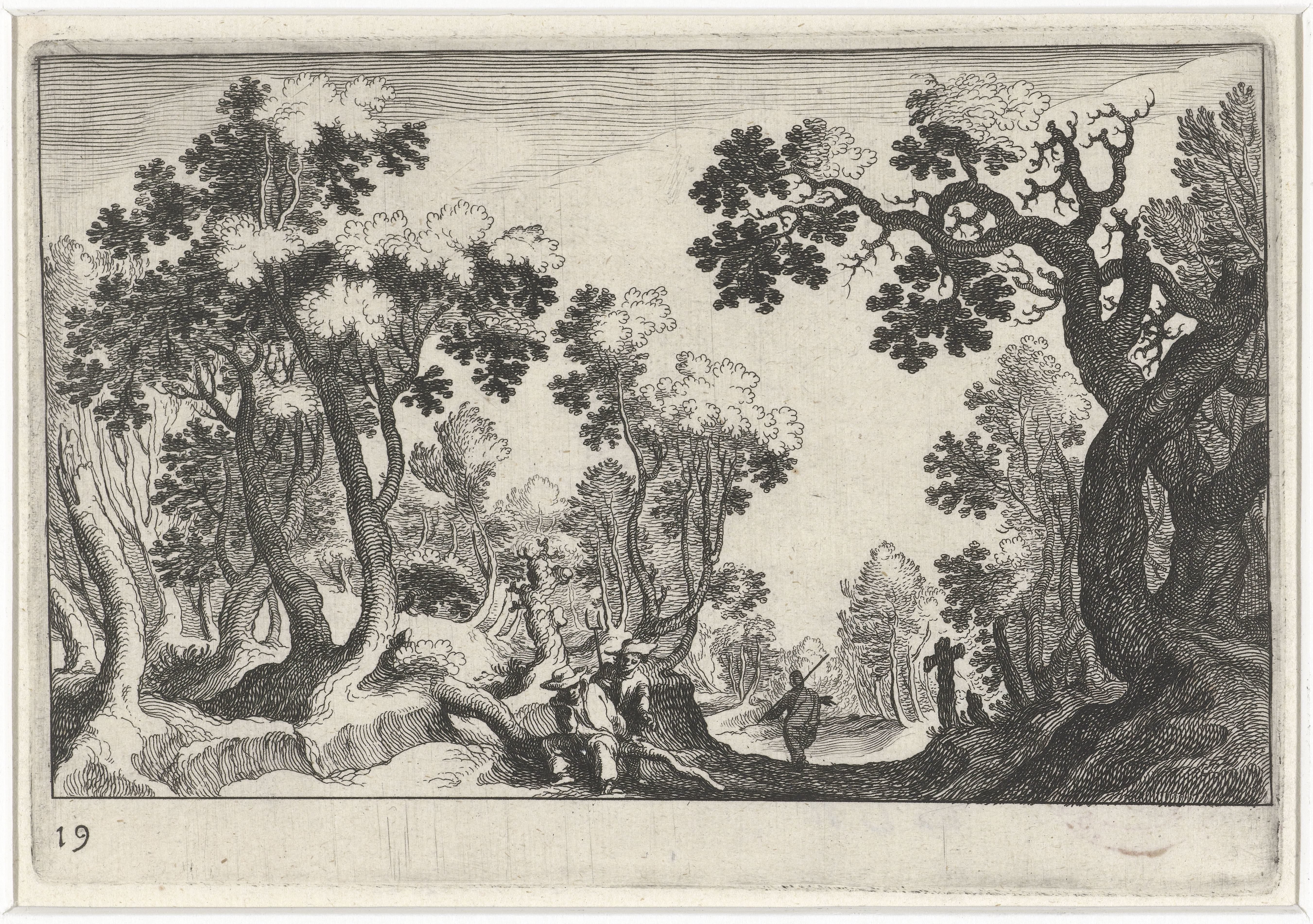 Boslandschap met boeren