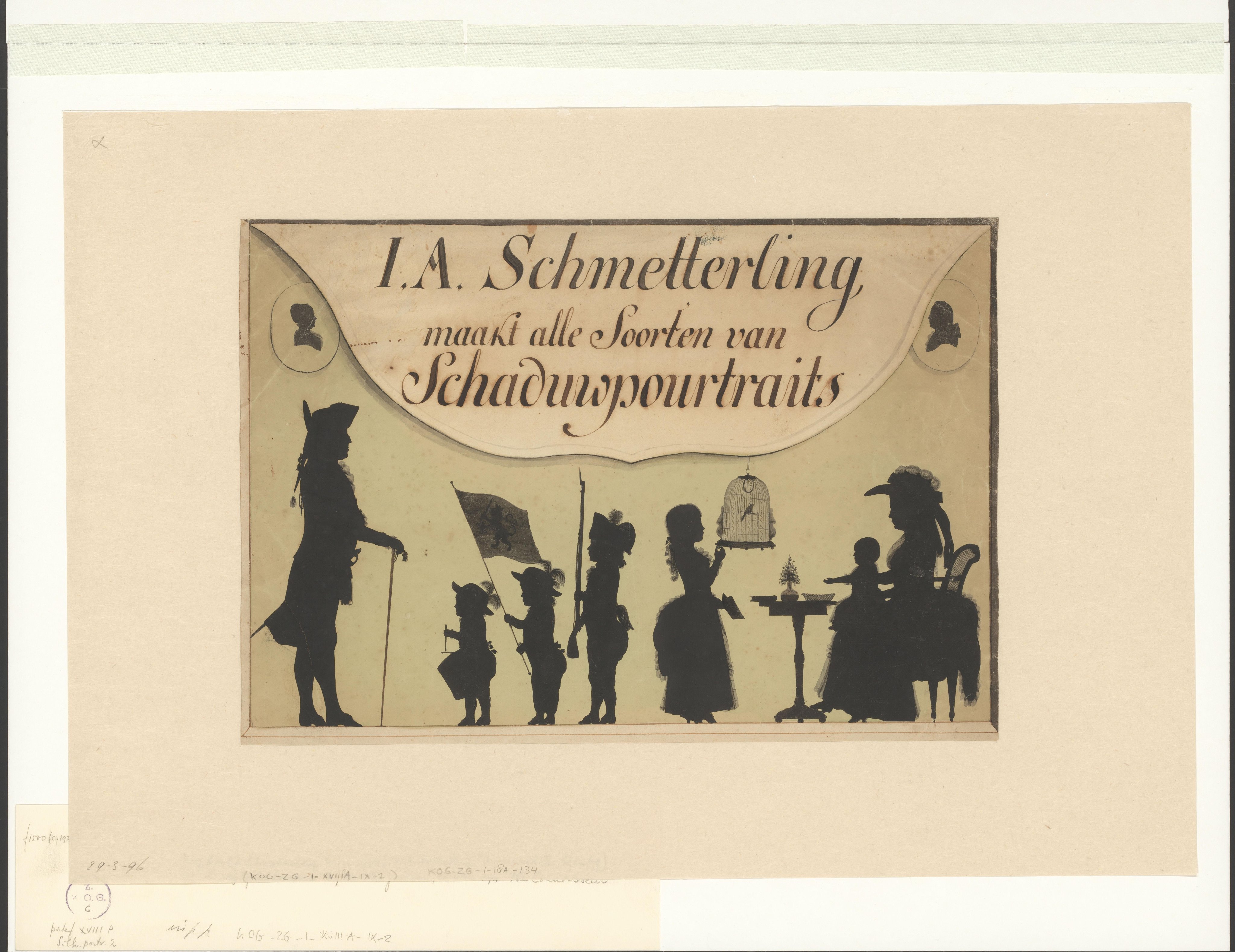 Aanprijzing van de silhouetportretten van Joseph Adolf Schmetterling