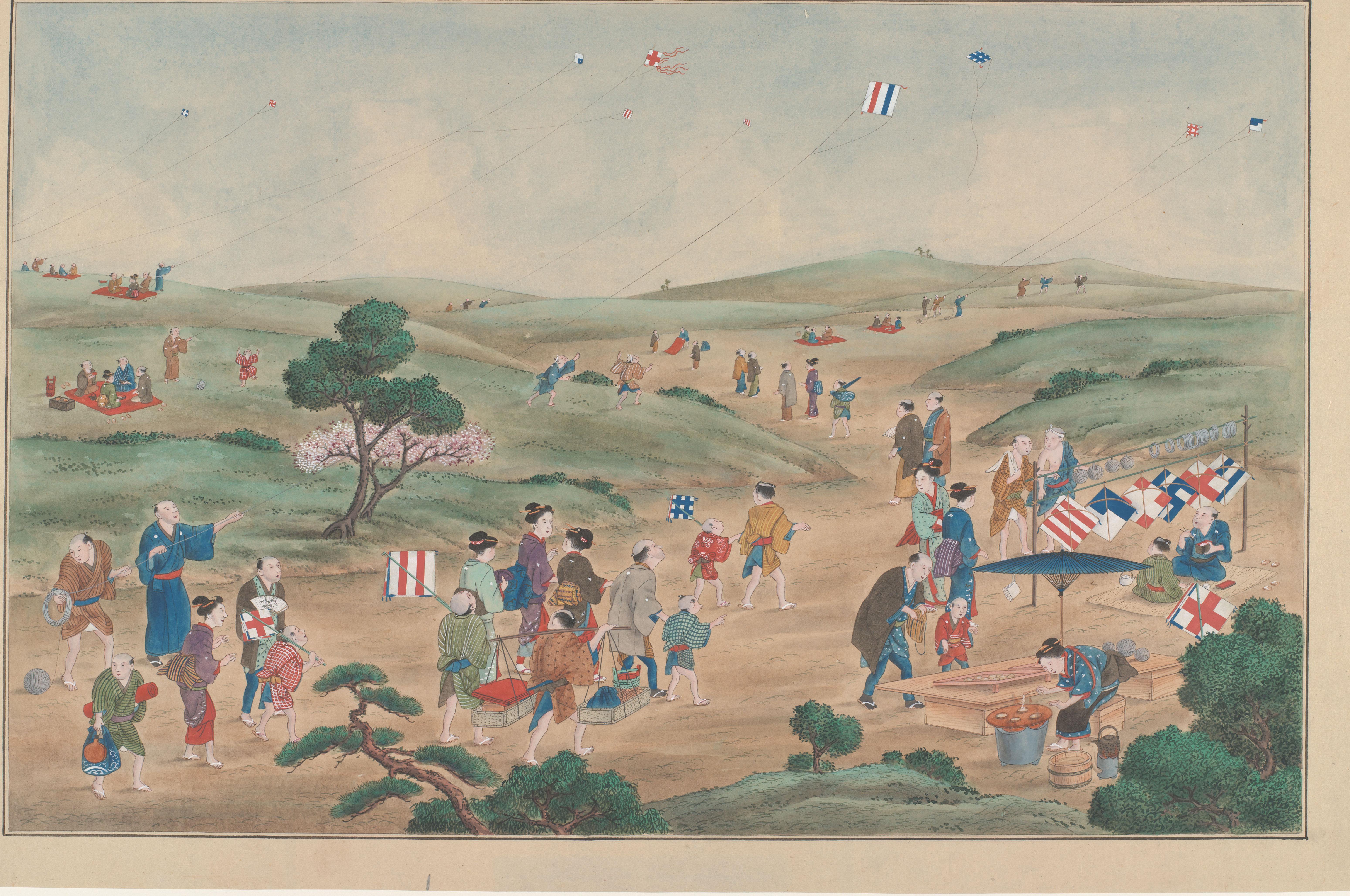 Jongens laten vliegers op buiten Nagasaki