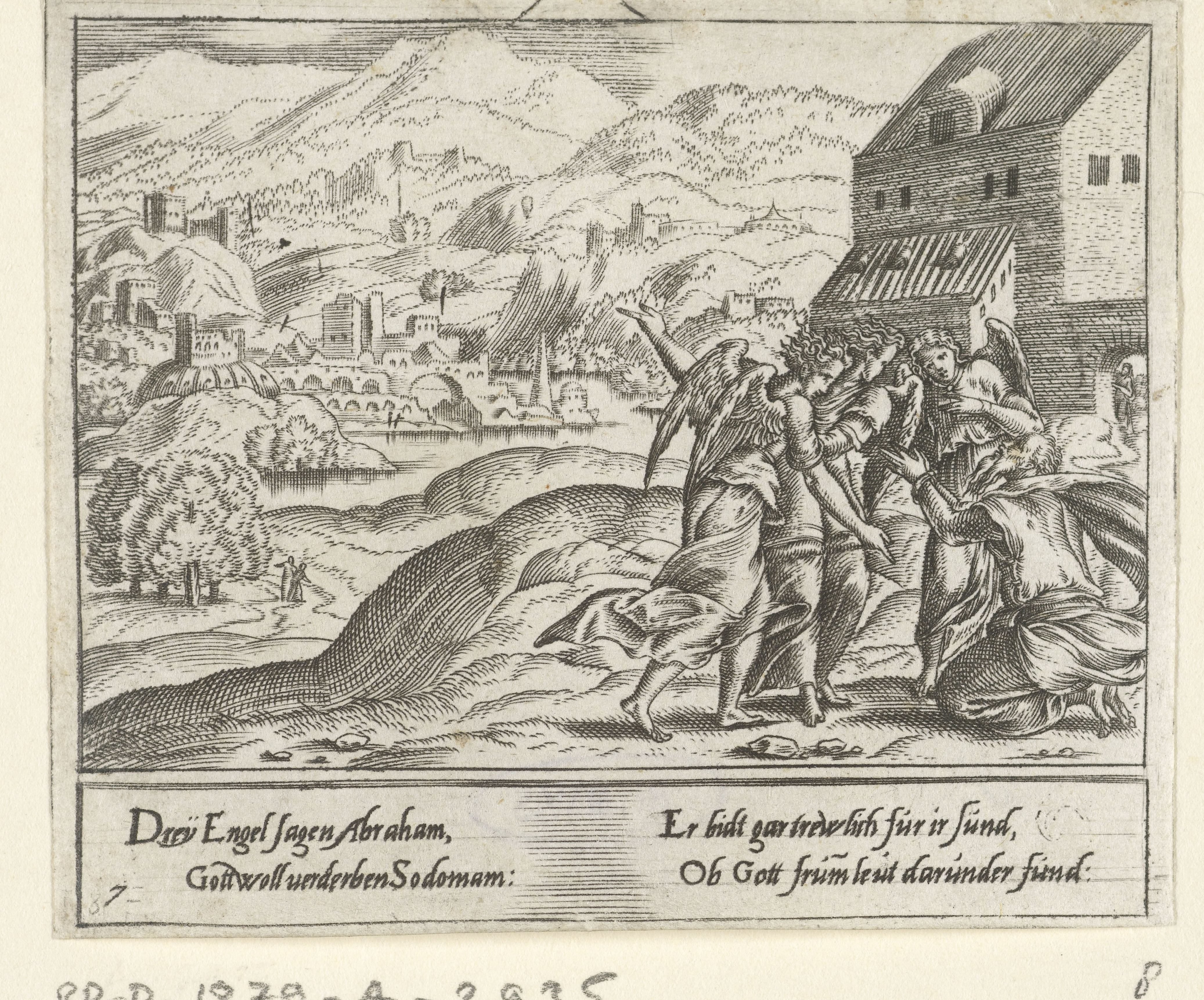Abraham smeekt de drie engelen Sodom te sparen