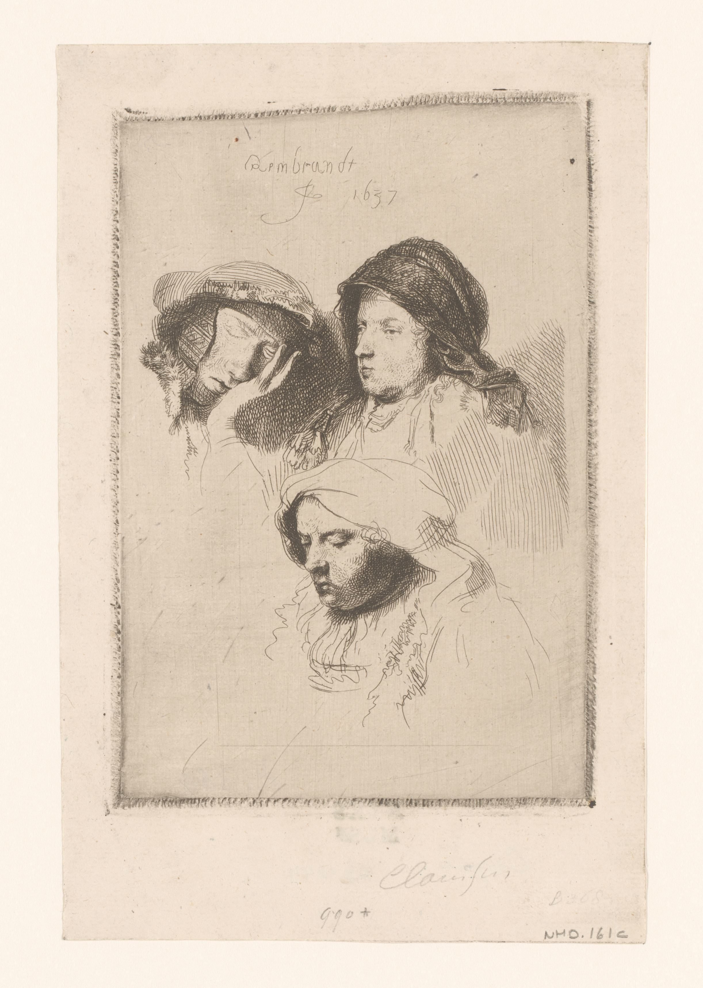 Three heads of women: one asleep