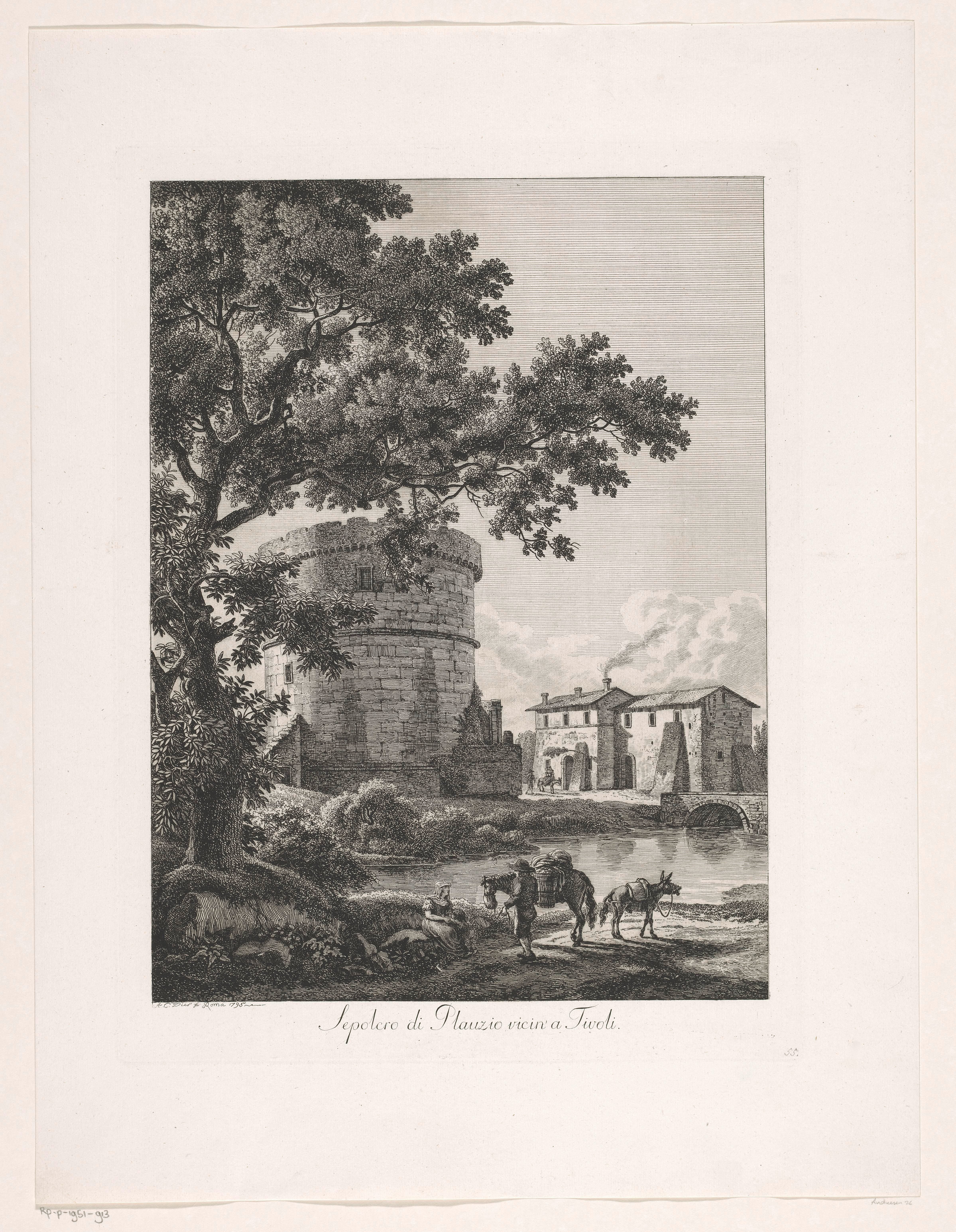 Gezicht op de tombe van Plautius Lucanus bij Tivoli