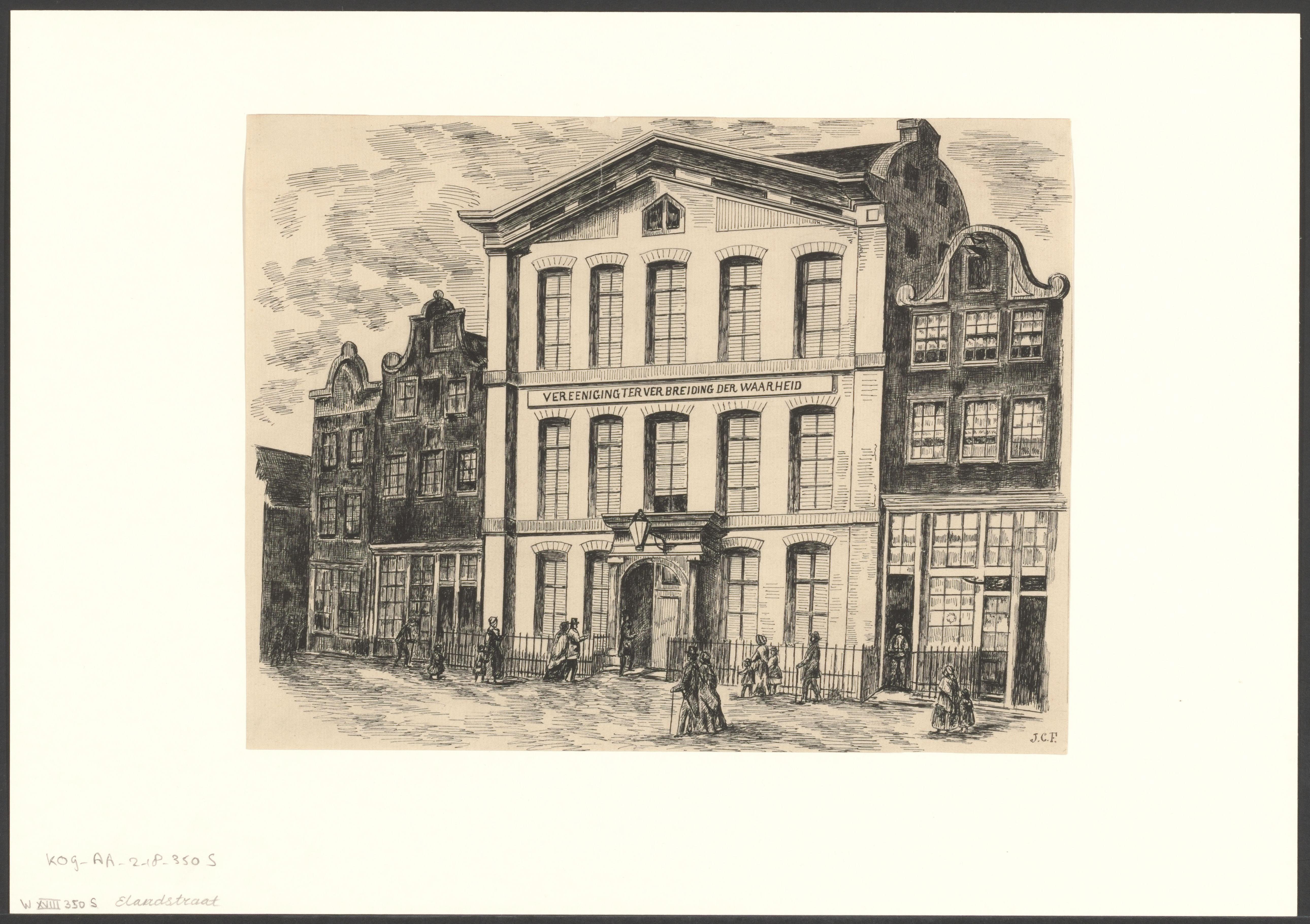 Gezicht op het gebouw van de Vereeniging tot Verbreiding der Waarheid aan de Elandsstraat