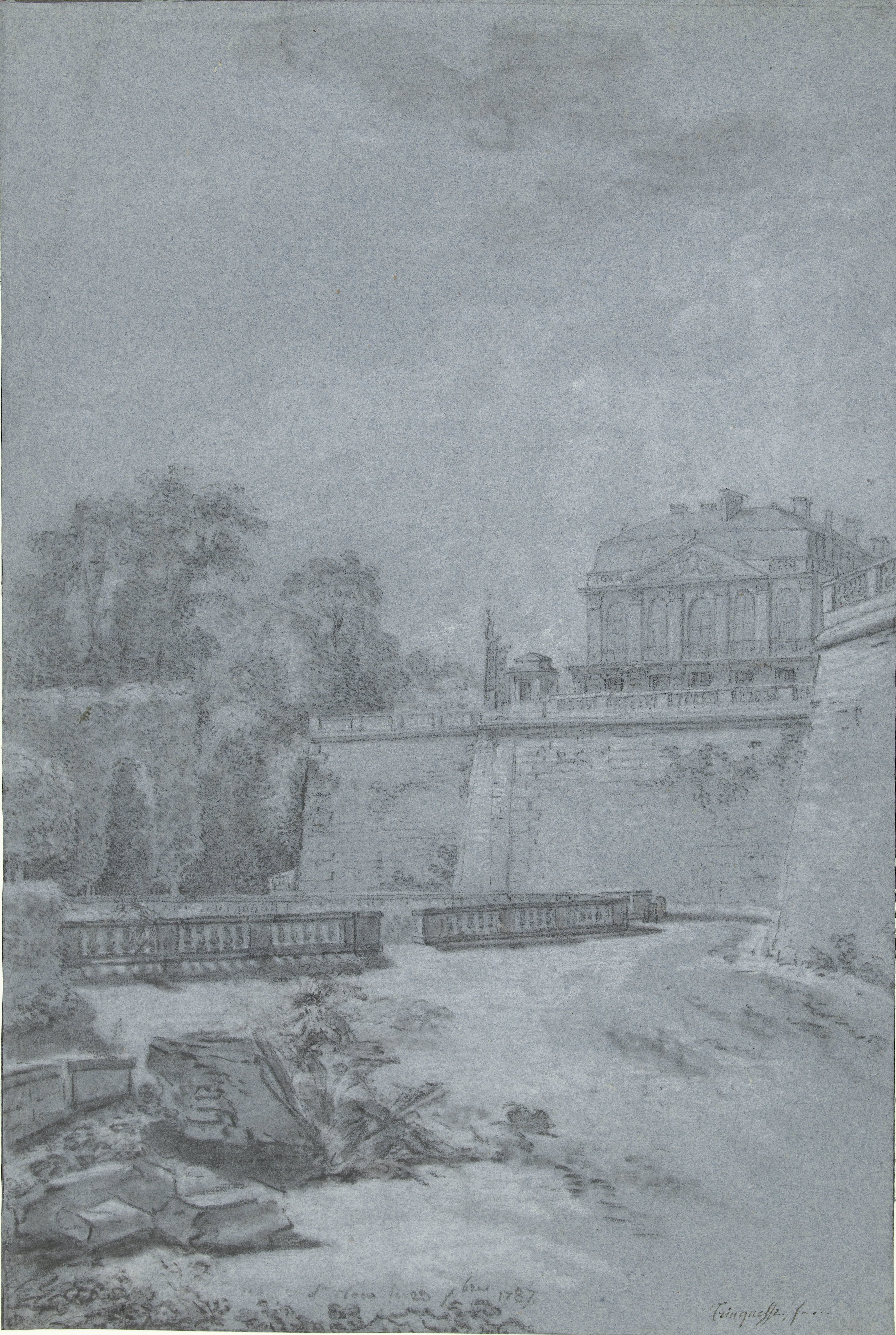 Gezicht op het park en een vleugel van kasteel Saint-Cloud