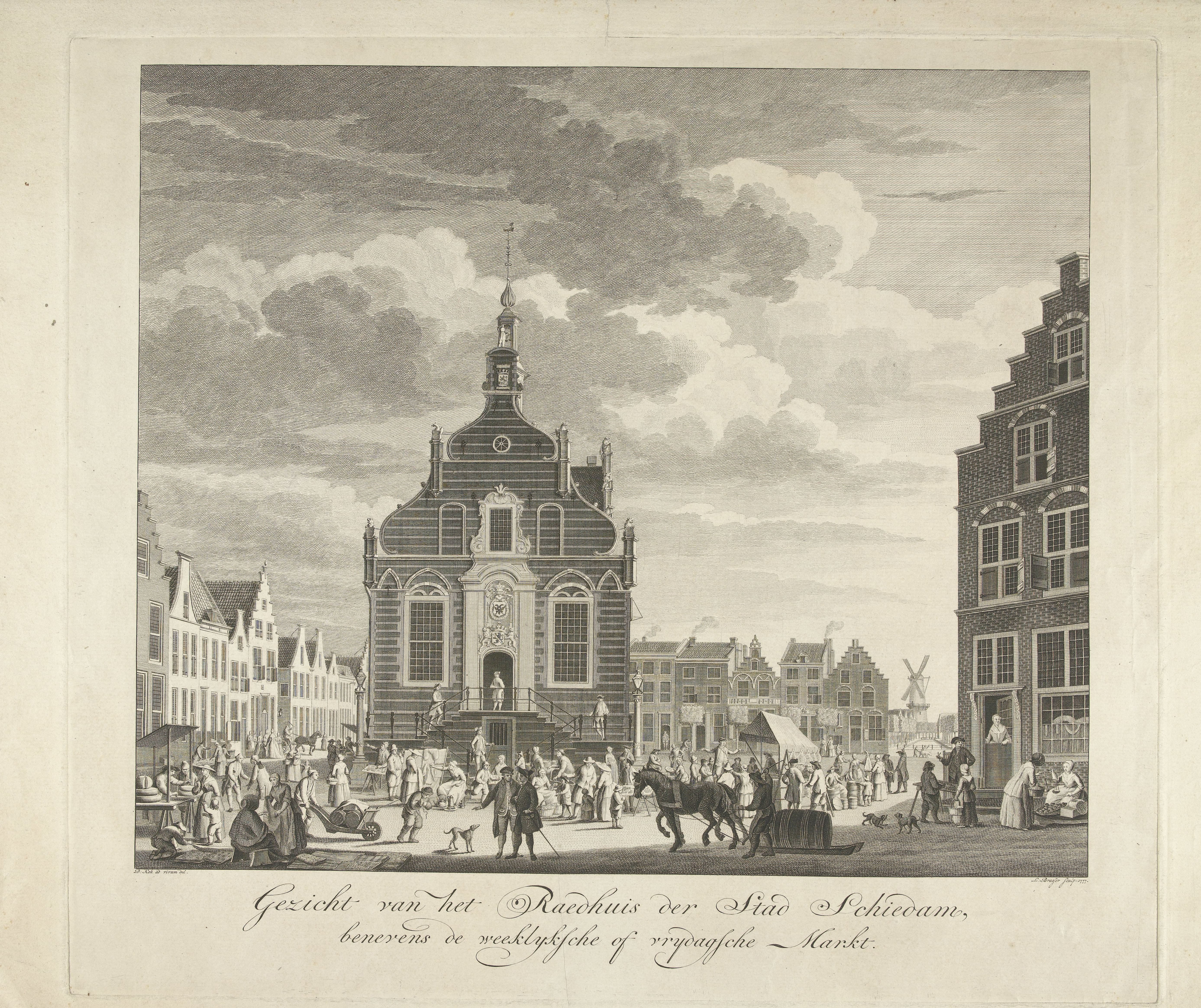 Stadhuis en markt te Schiedam