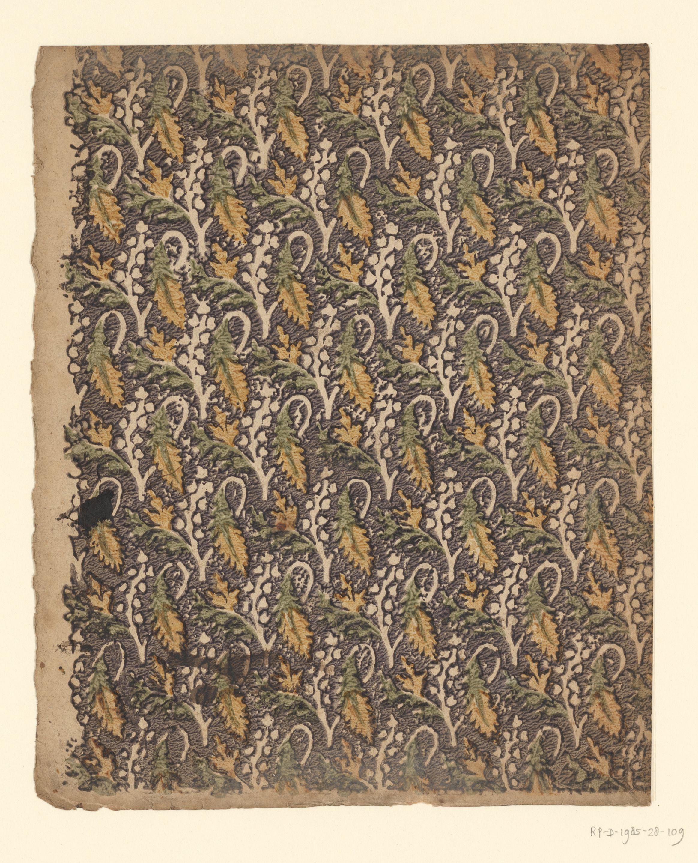Blad met strooipatroon van tak met blad en vruchten
