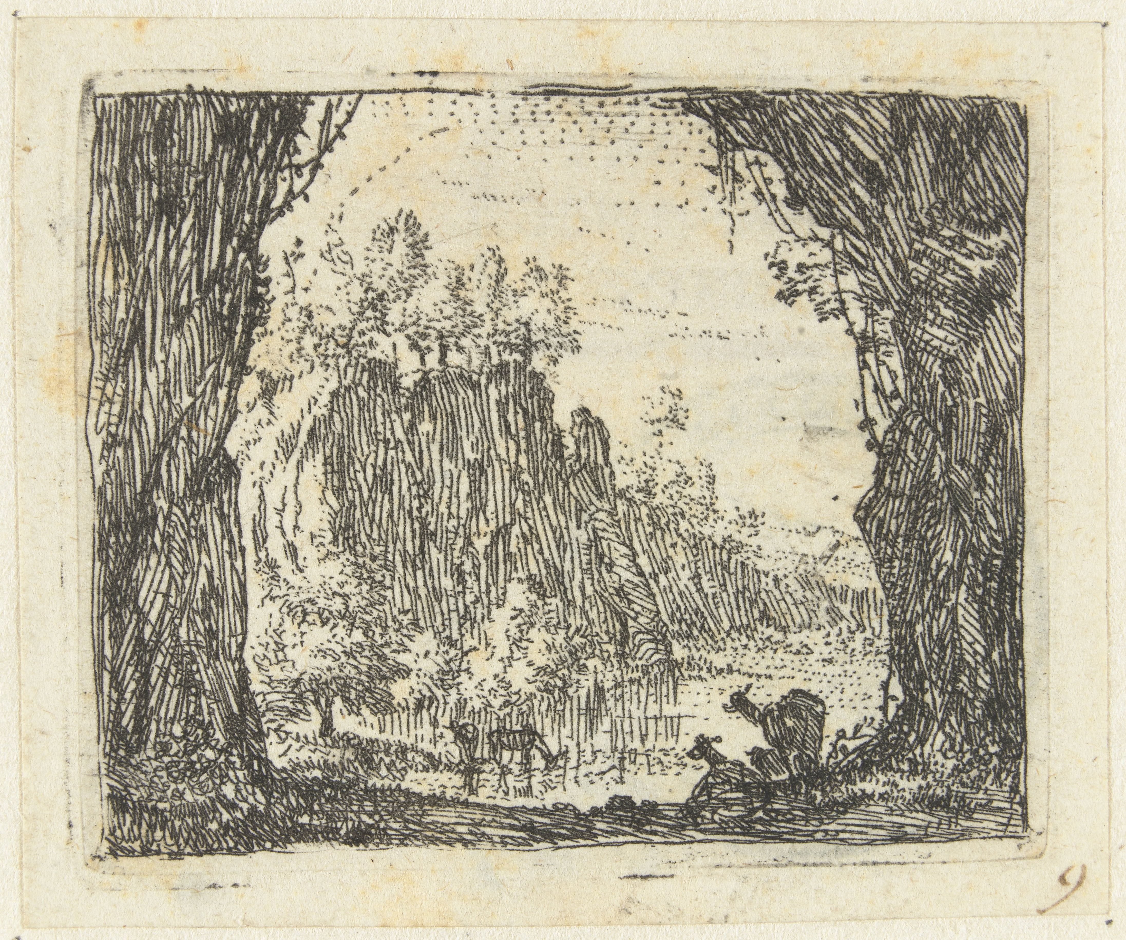 Italianiserend landschap met geiten bij een rivier
