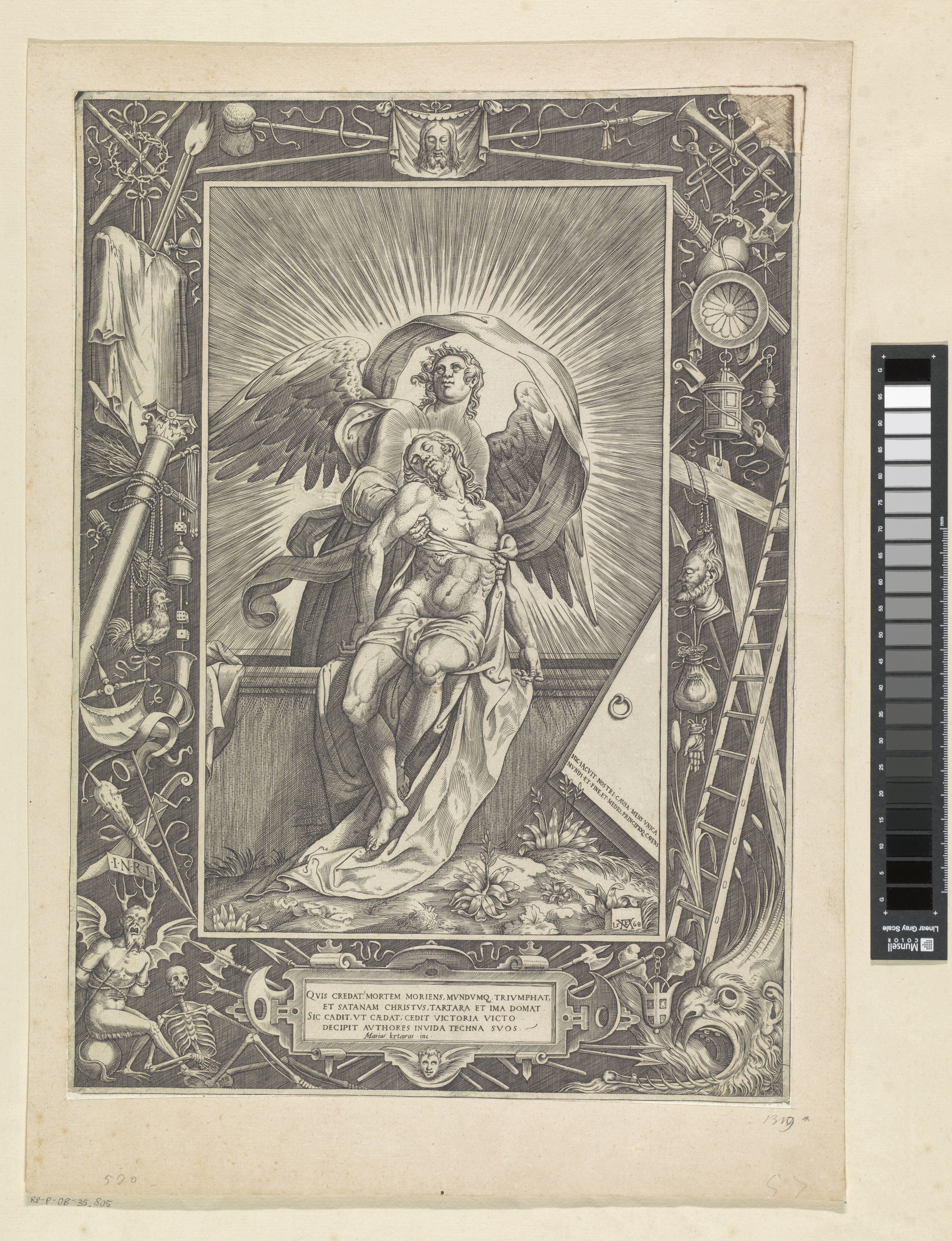Engel ondersteunt dode Christus op rand van graf