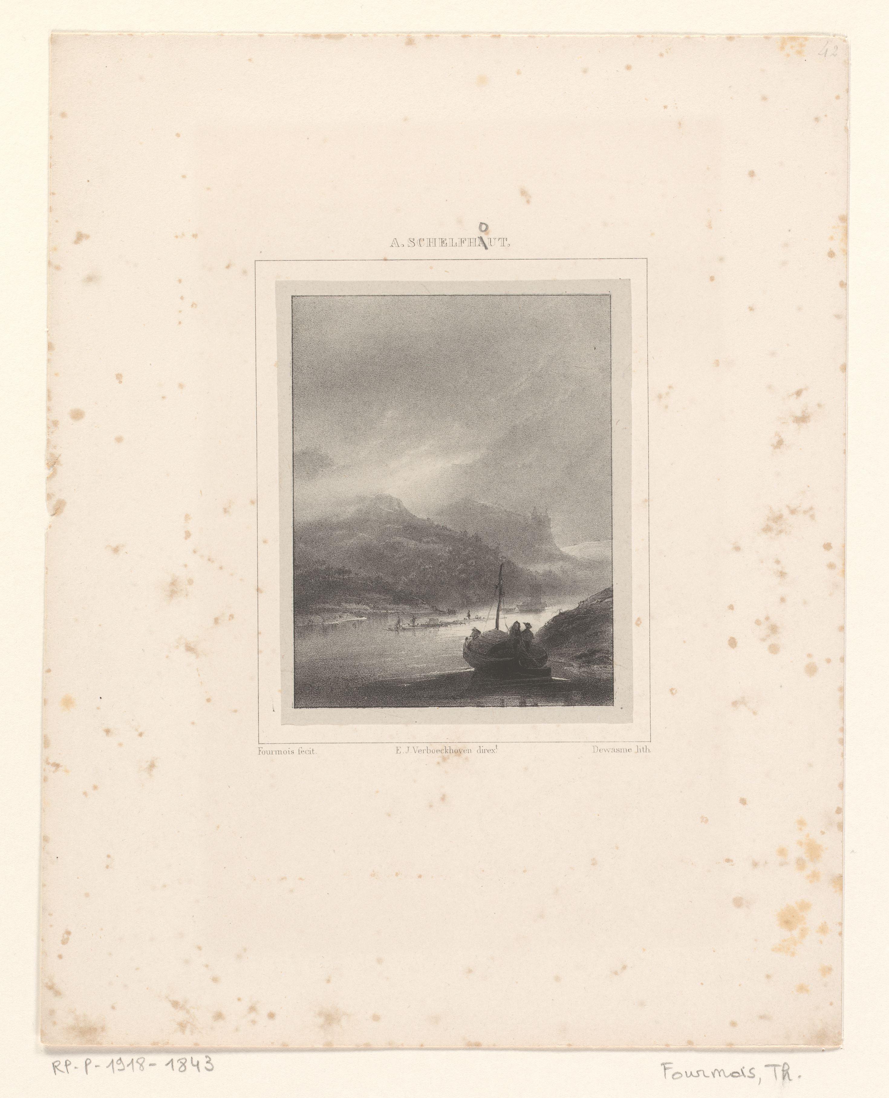 Heuvellandschap met boot op een rivier