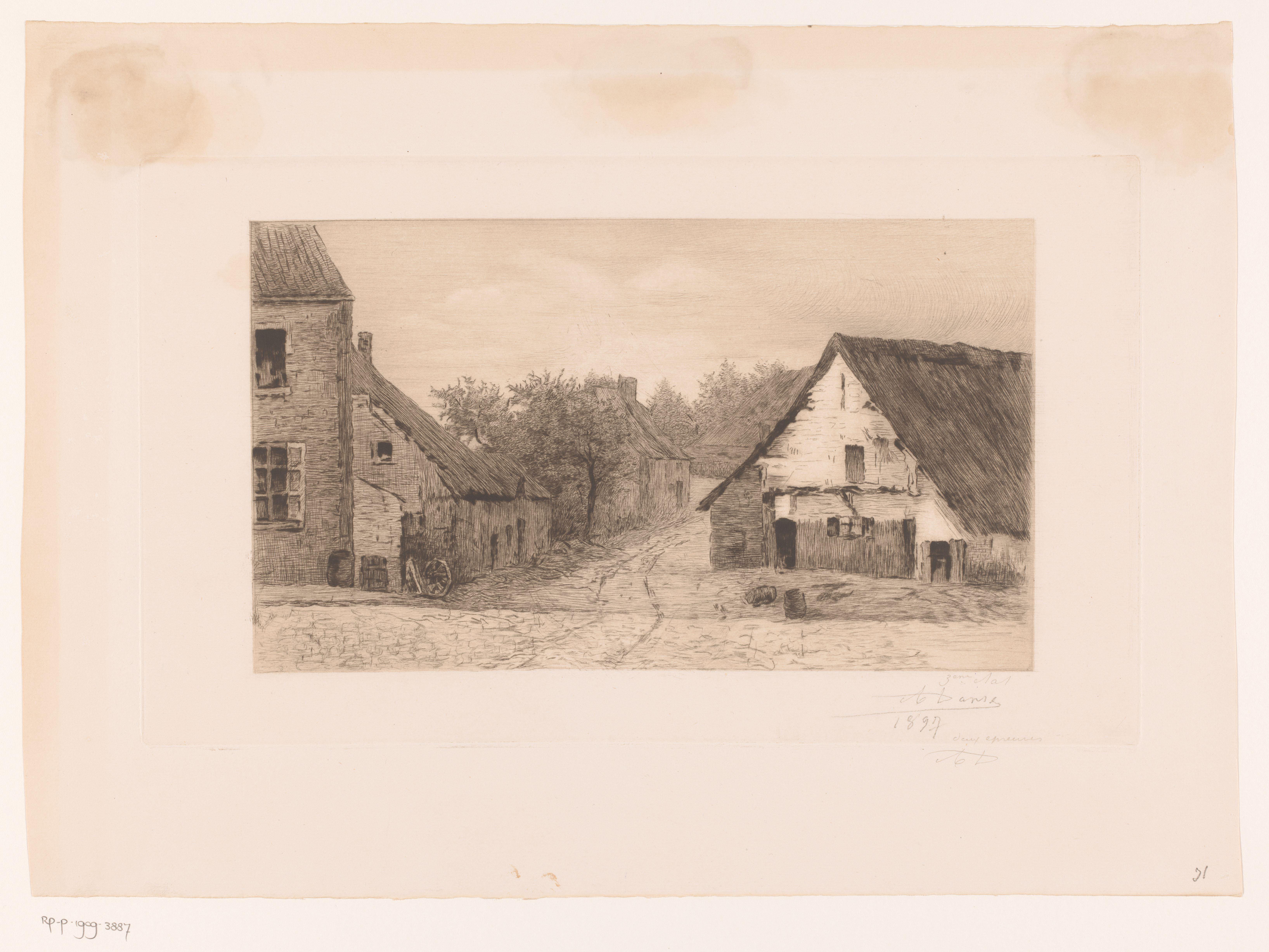 Dorpsgezicht met rietgedekte gebouwen