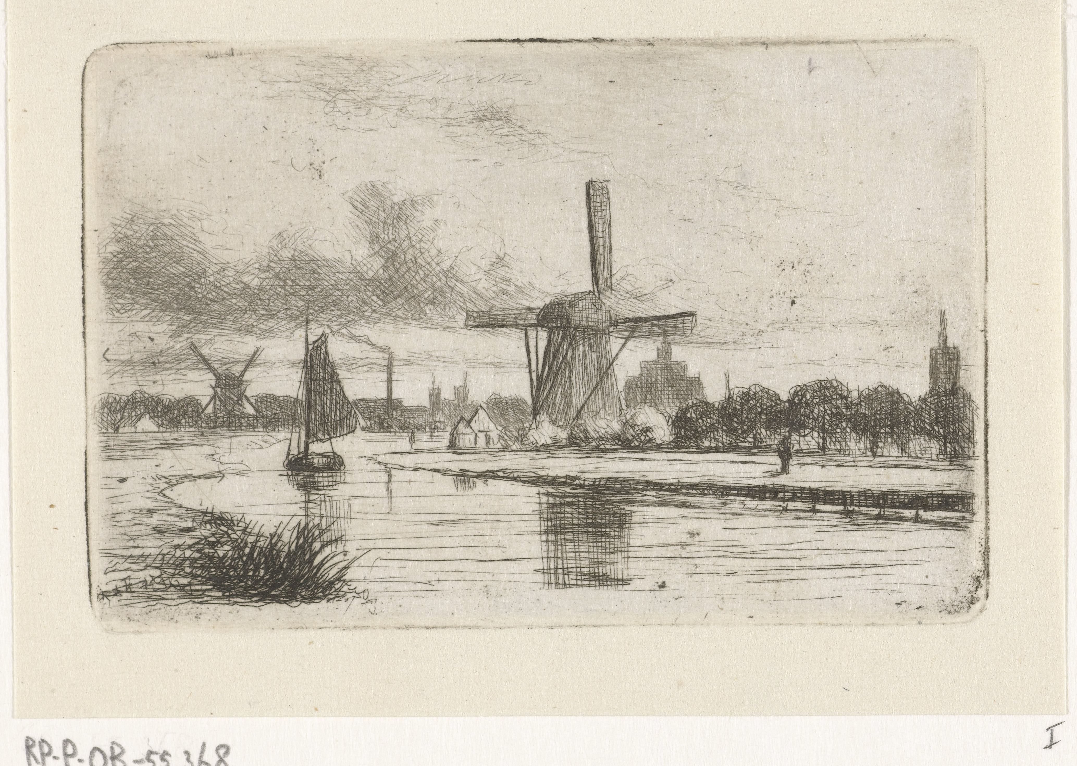 Rivierlandschap met molens