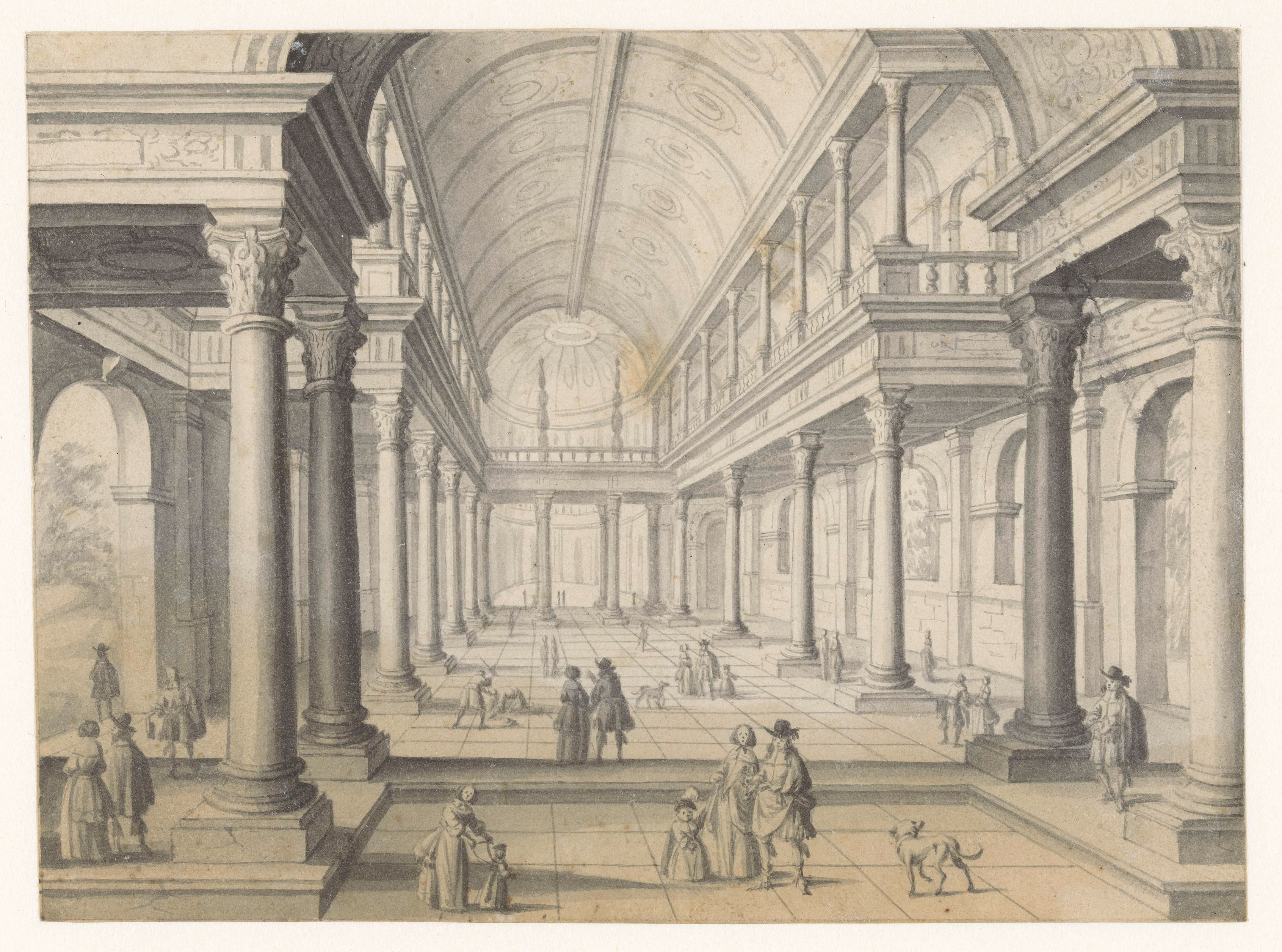 Renaissance-zaal met figuren