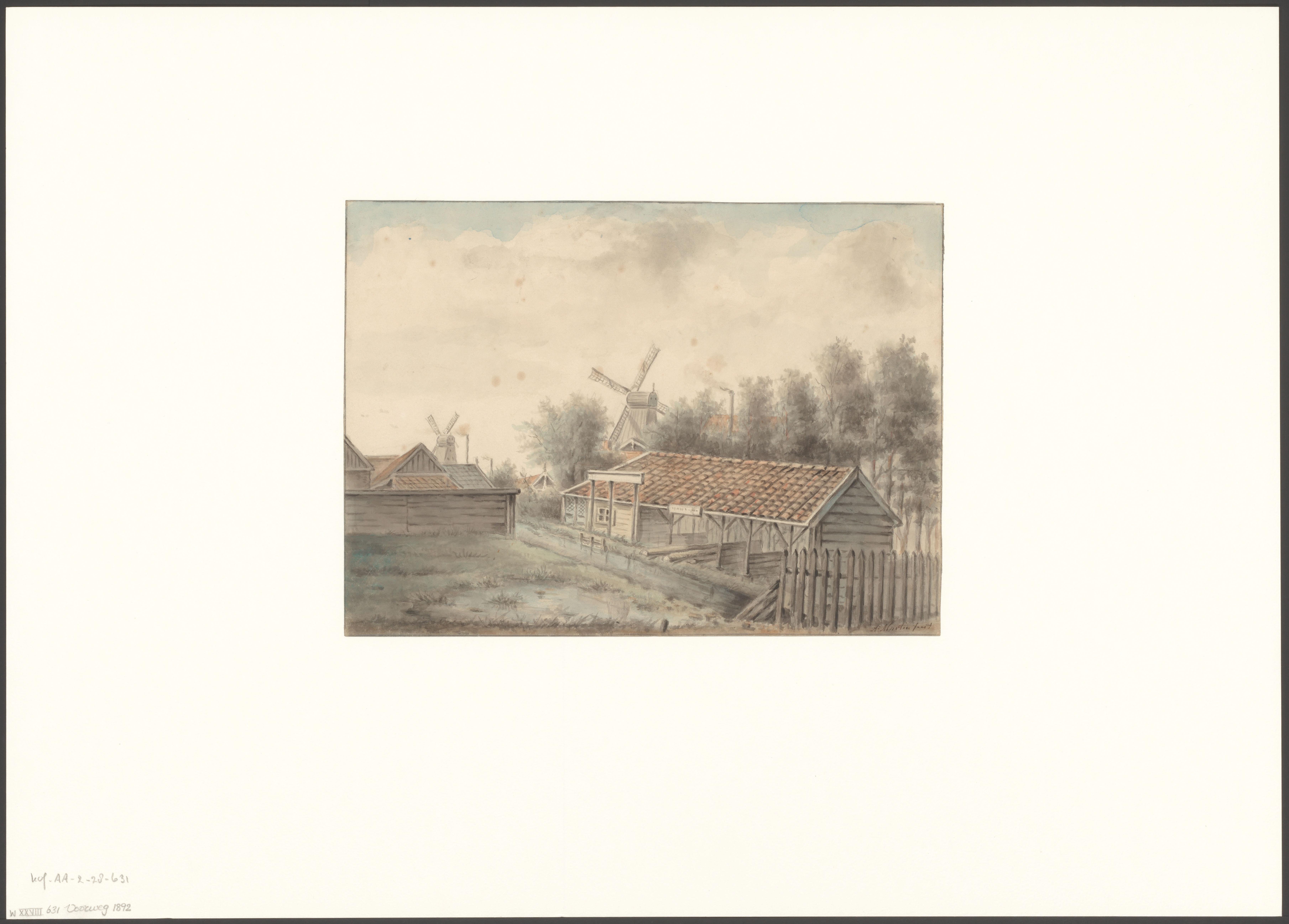 Gezicht op molen De Kat vanaf de Voorweg