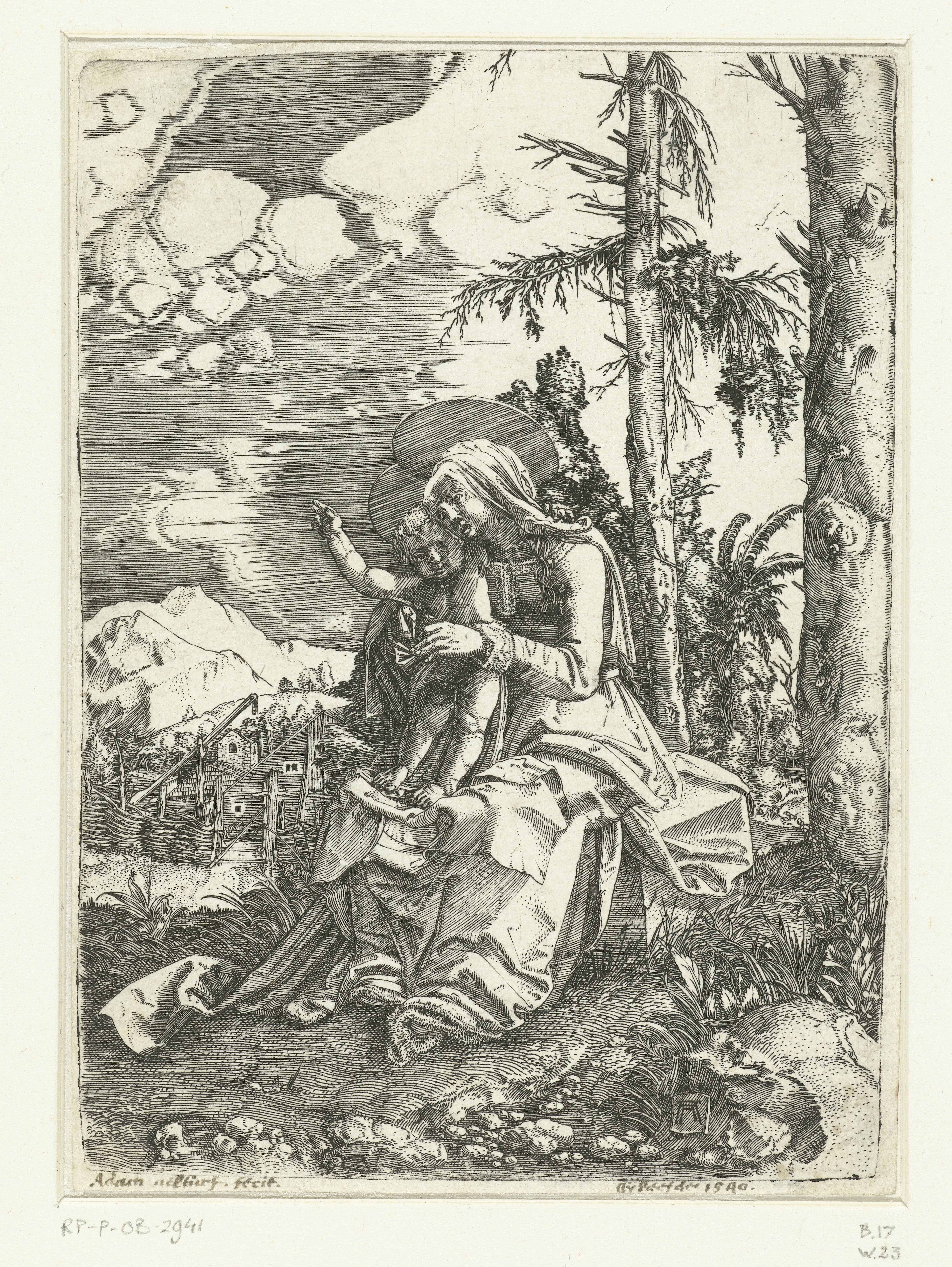 Maria met kind in een landschap