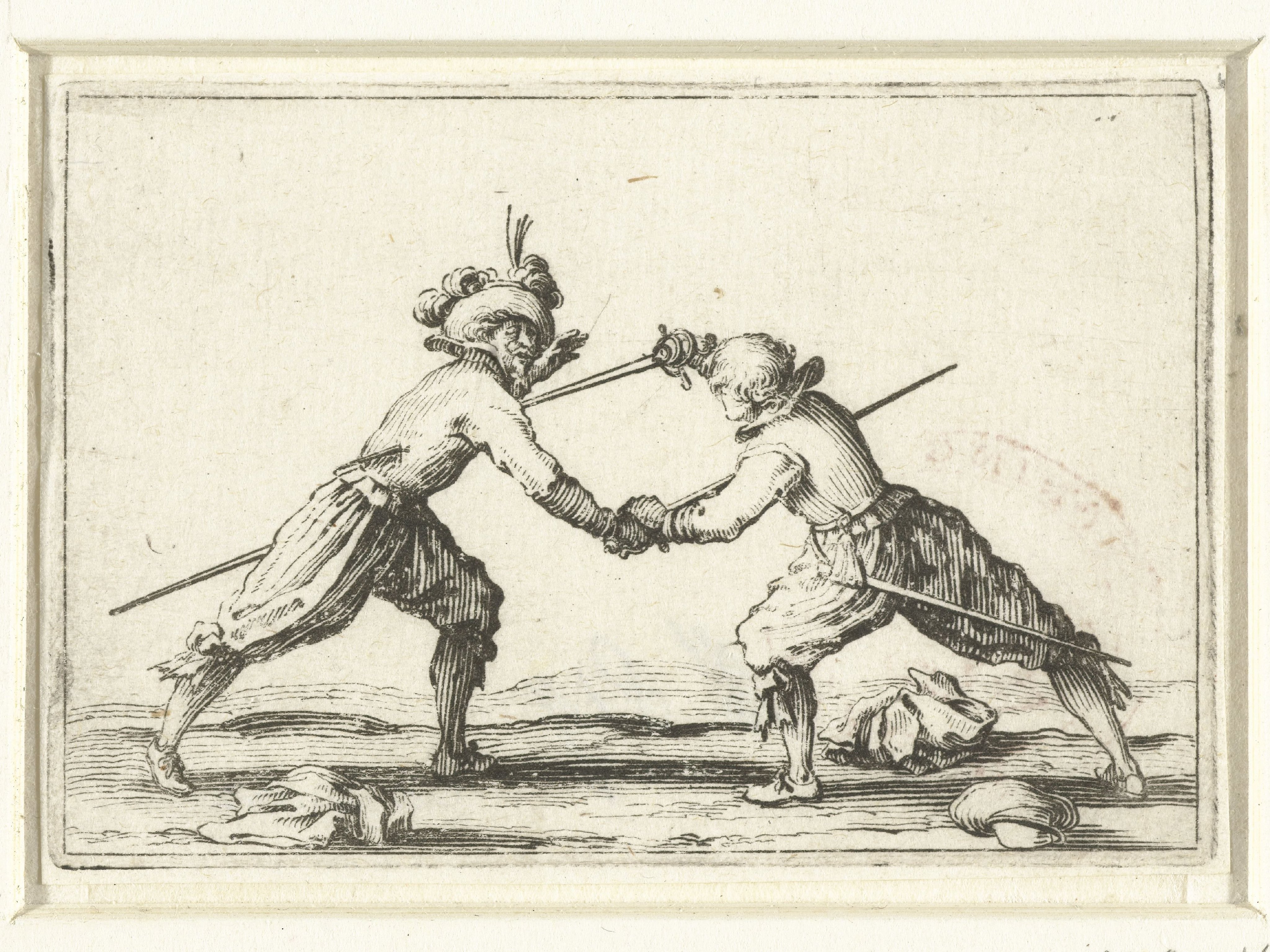 Twee vechtende mannen met zwaarden