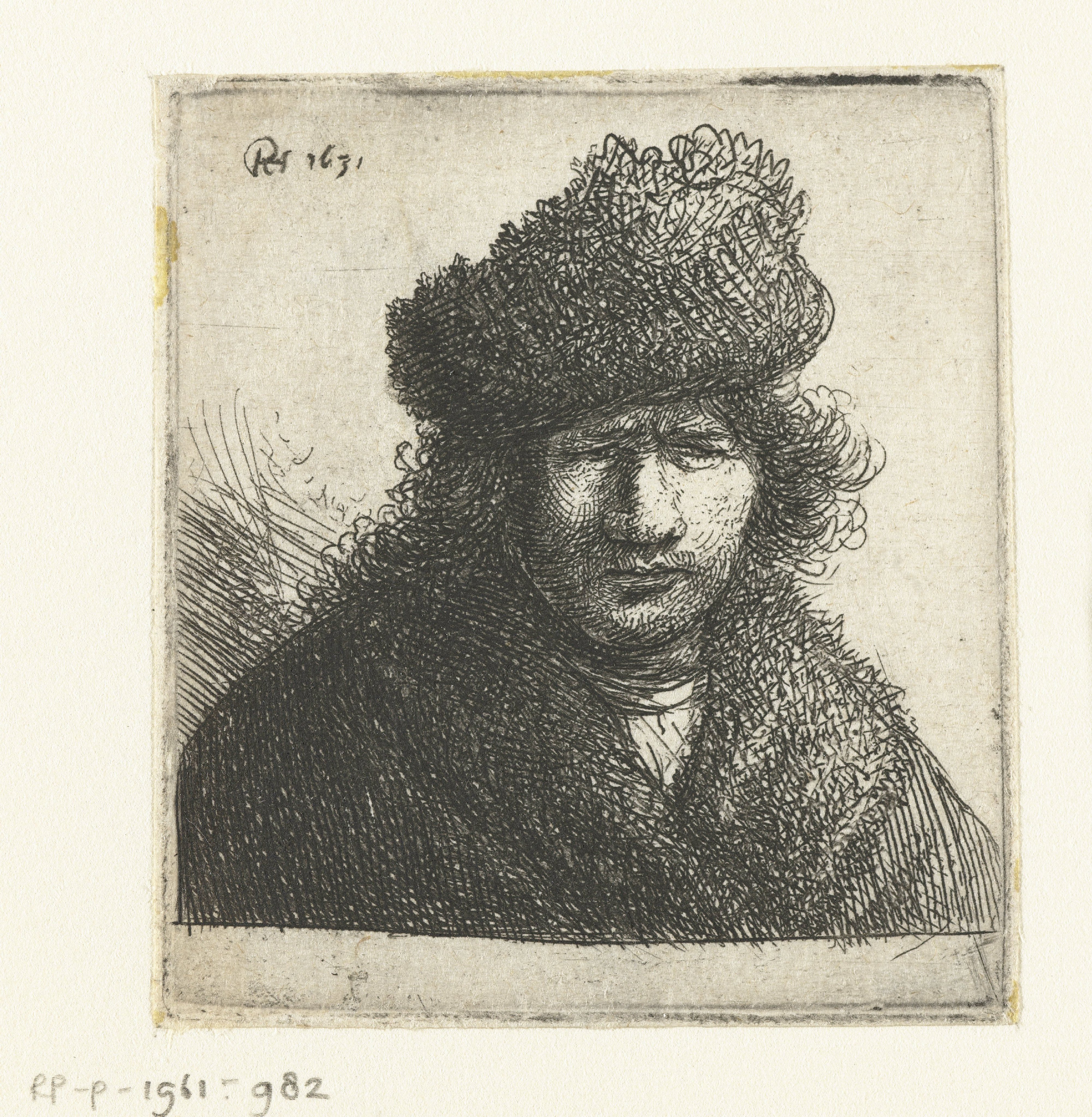 Self-portrait in a slant fur cap: bust