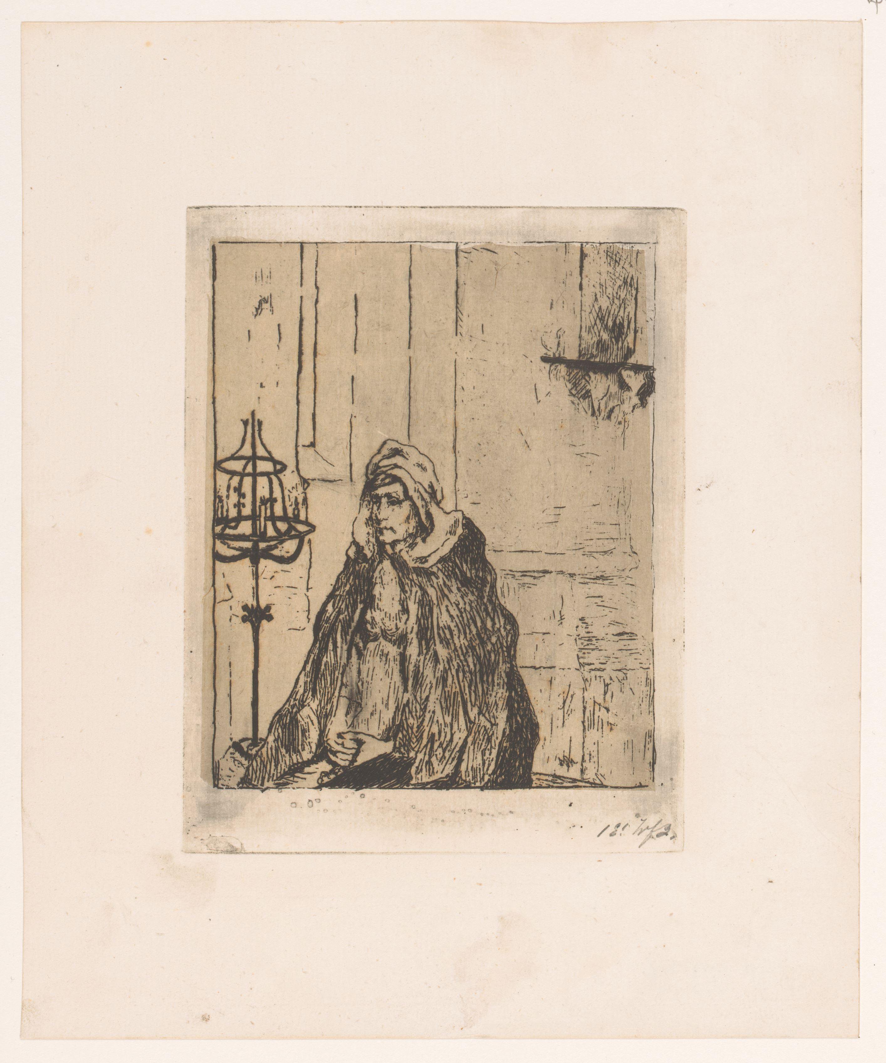 Biddende dame in kerk of kapel