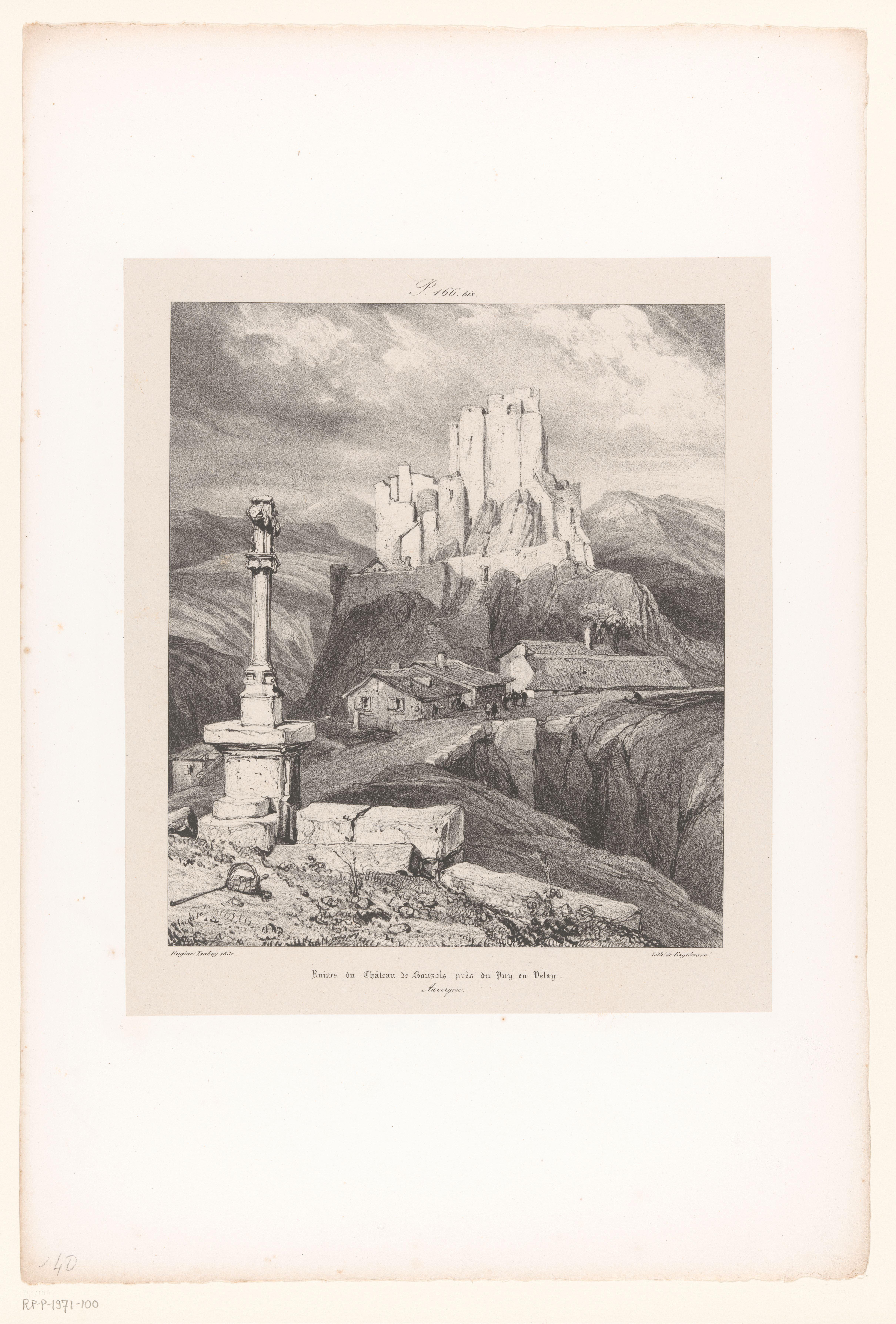 Zicht op de ruïnes van het kasteel van Bouzols dichtbij Le Puy-en-Velay