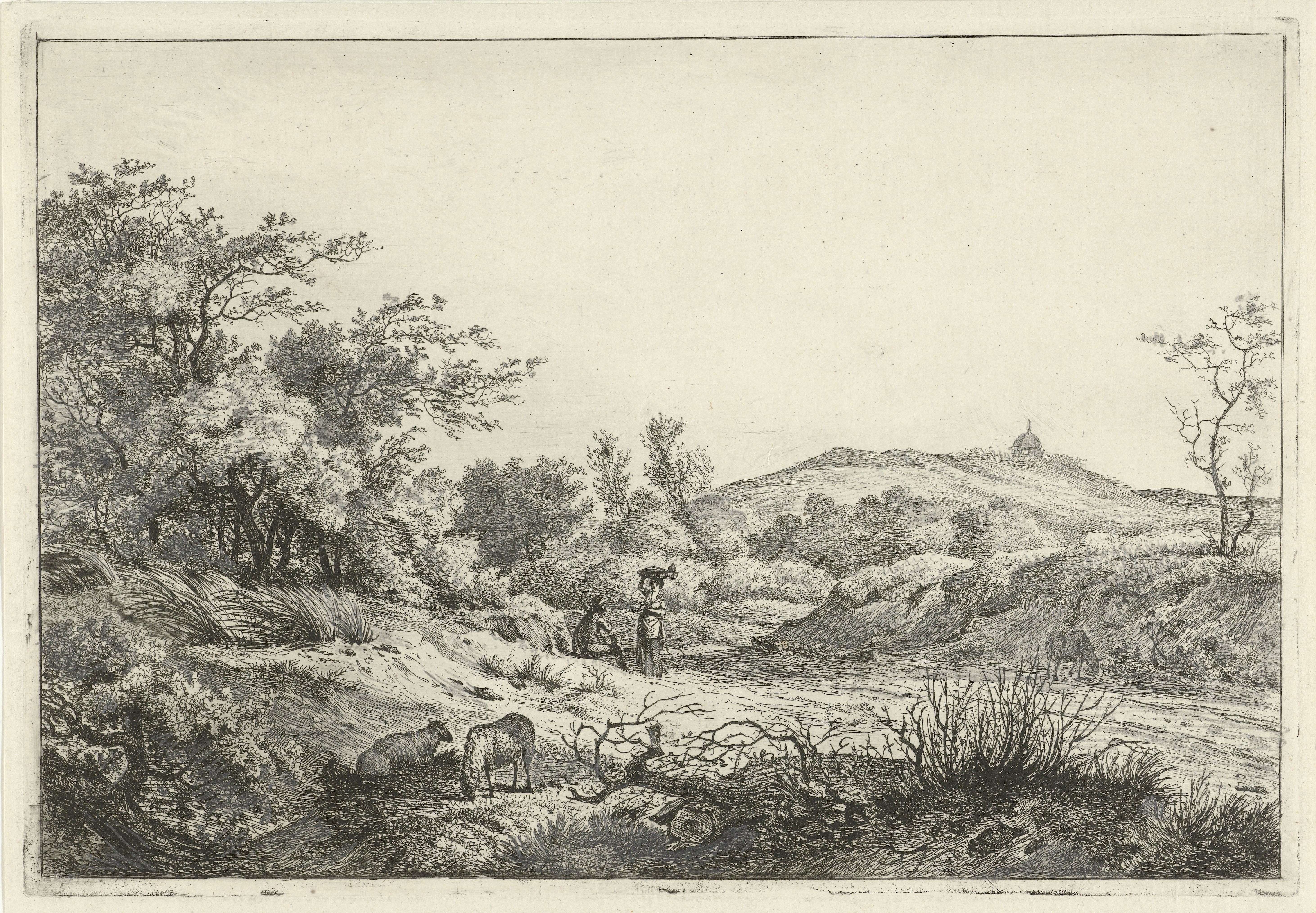Landschap met herder en vrouw