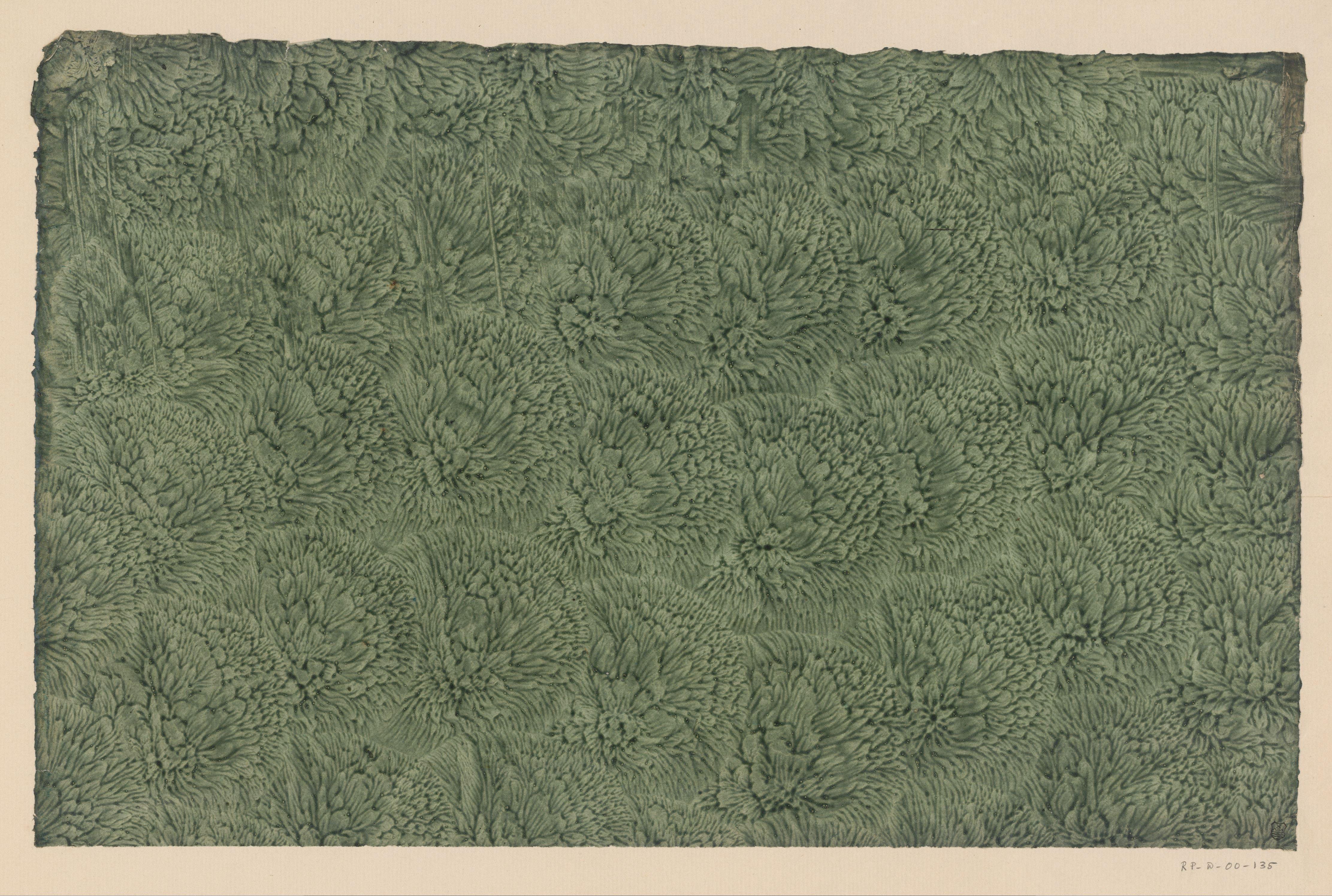 Stijfselverfpapier in groen met ingedrukt bloemmotief