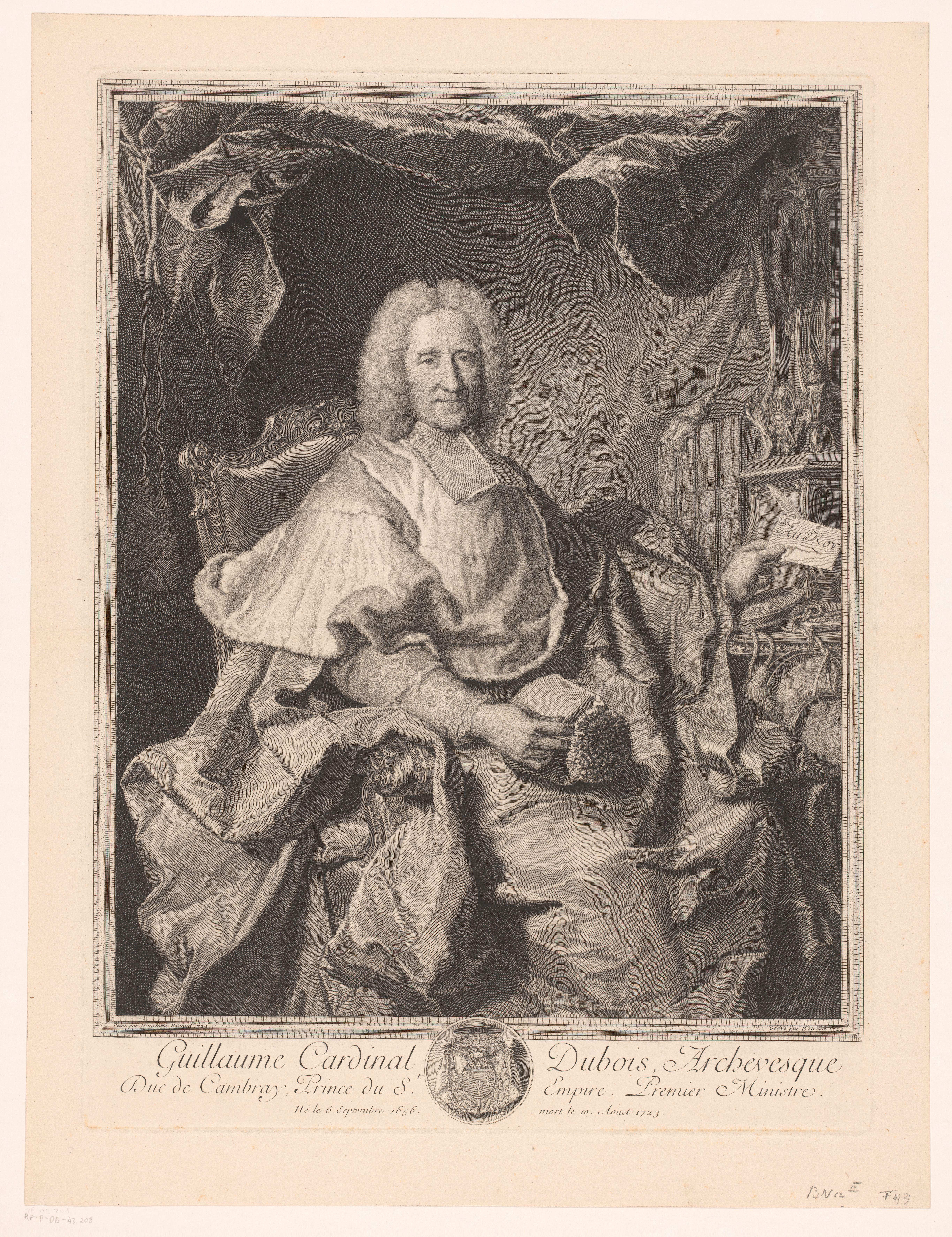 Portret van Guillaume Dubois in zijn studeervertrek