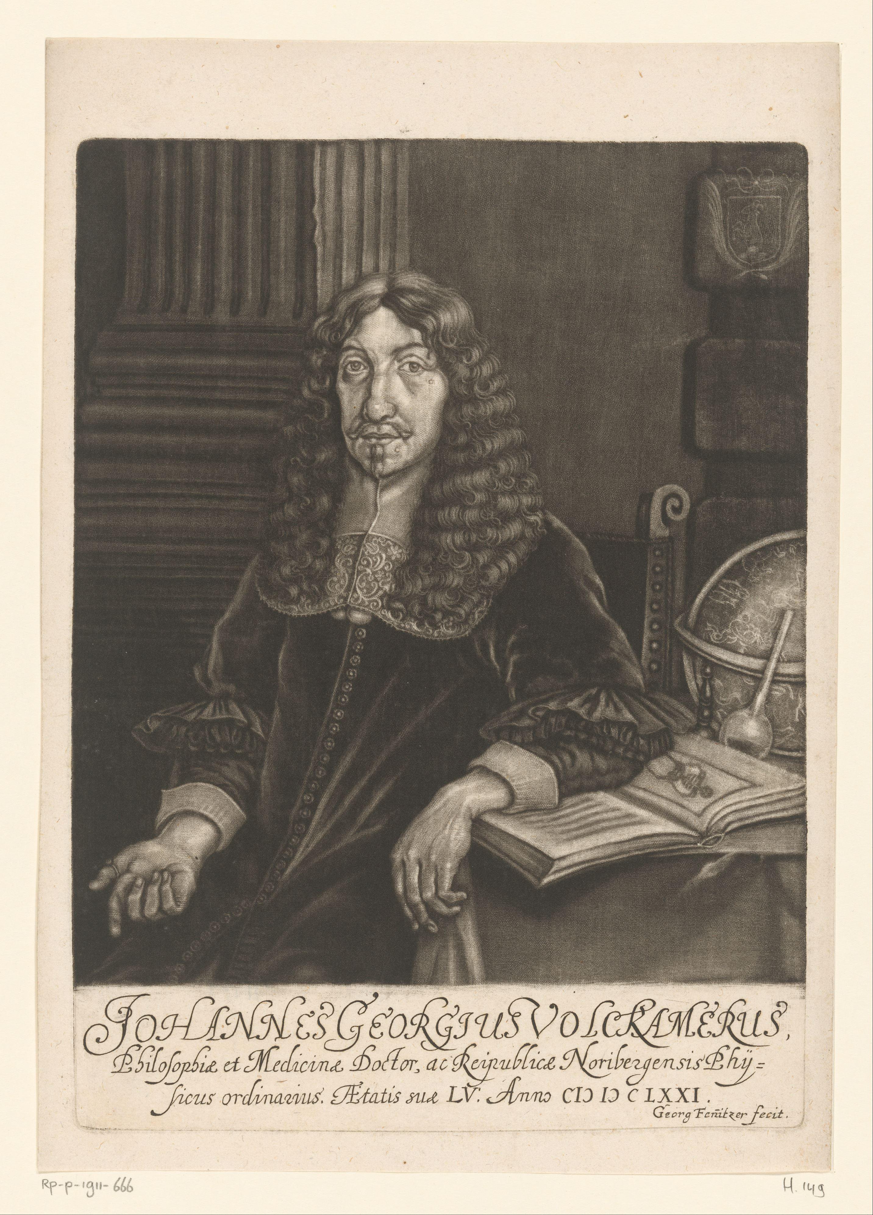 Portret van Johann Georg Volckamer op 55-jarige leeftijd