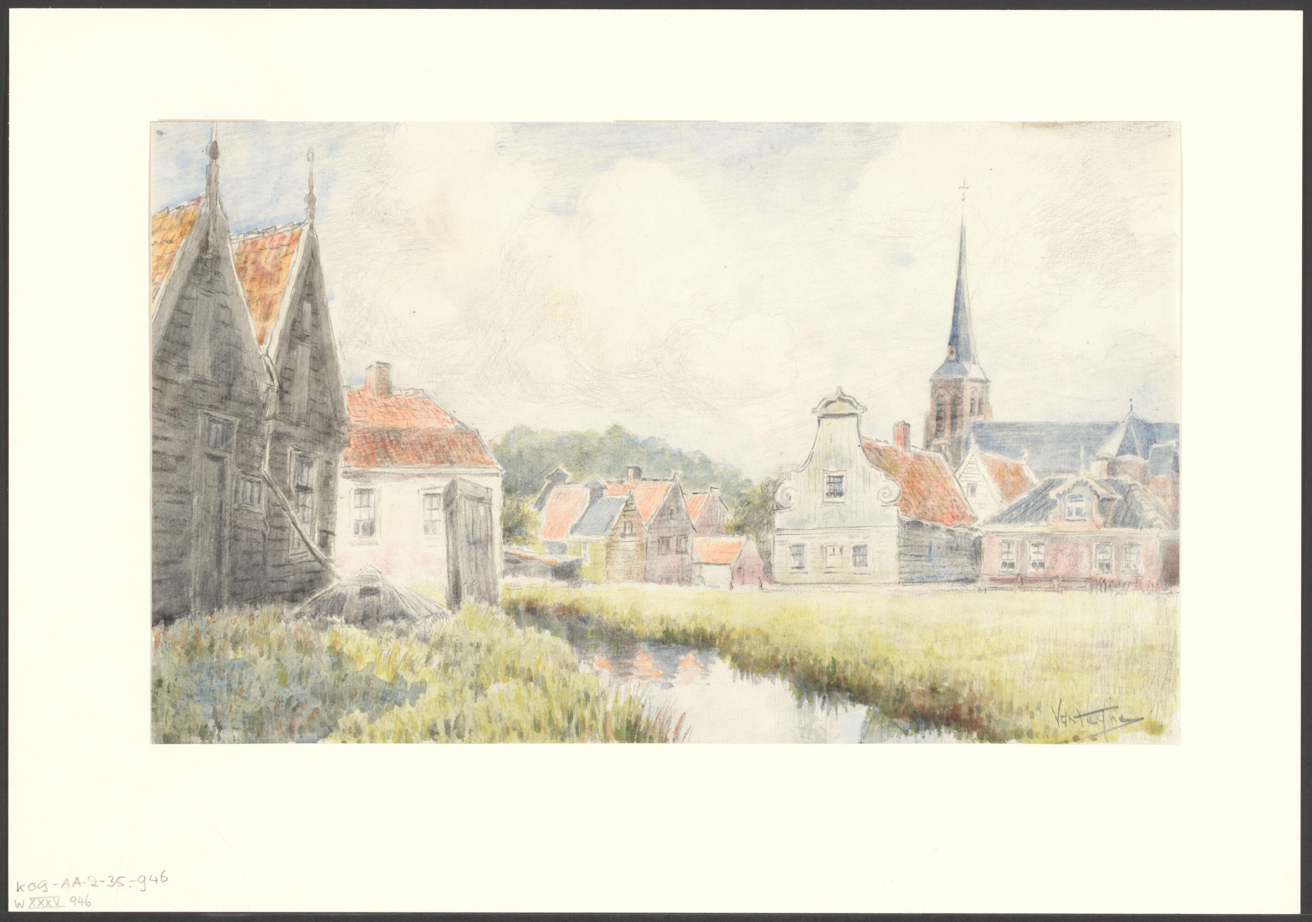 Gezicht op Nieuwendam met de toren van de Sint Augustinuskerk