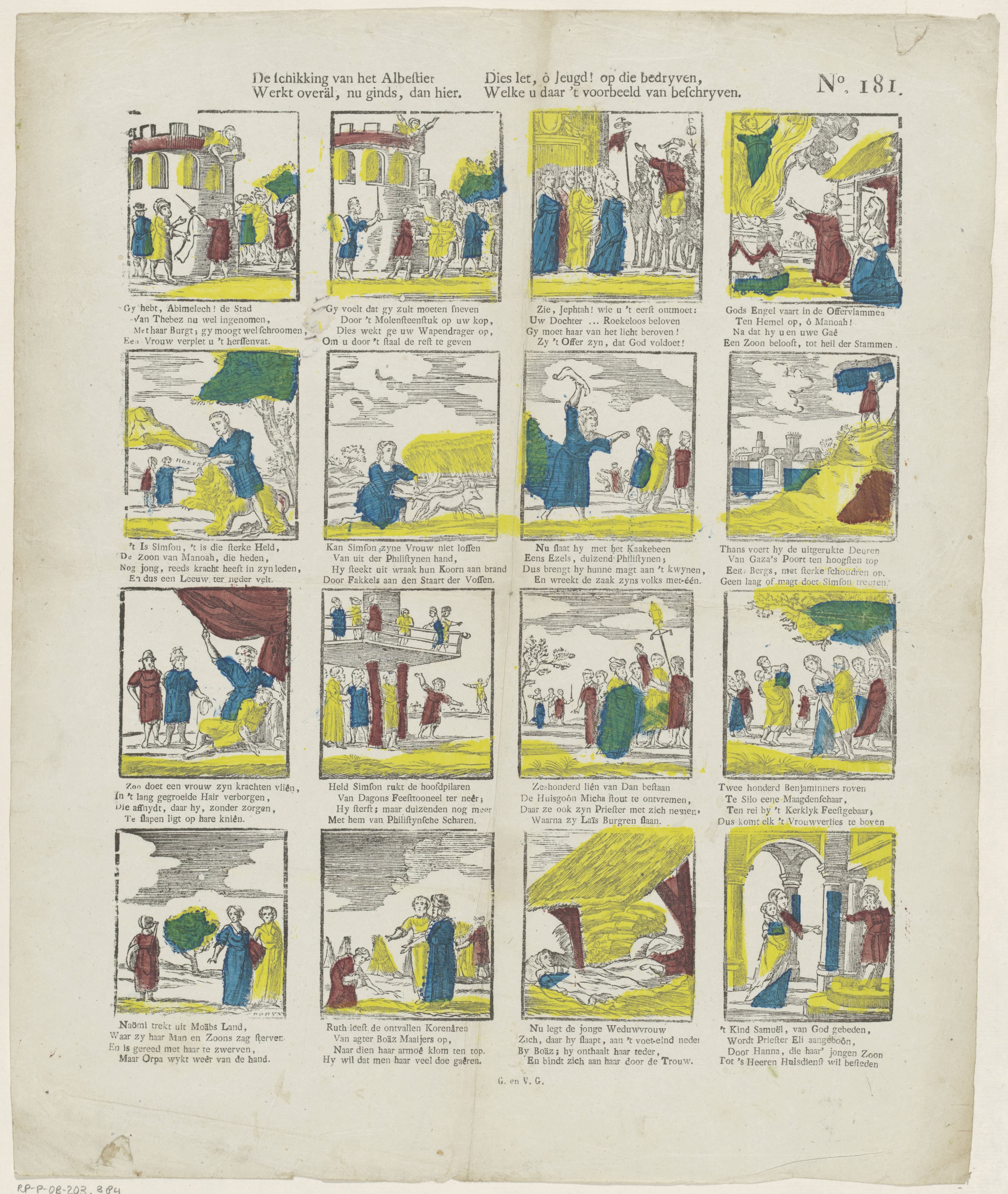 De schikking van het Albestier / Werkt overäl, nu ginds, dan hier / Dies let, ô jeugd! op die bedryven, / Welke u daar 't voorbeeld van beschryven