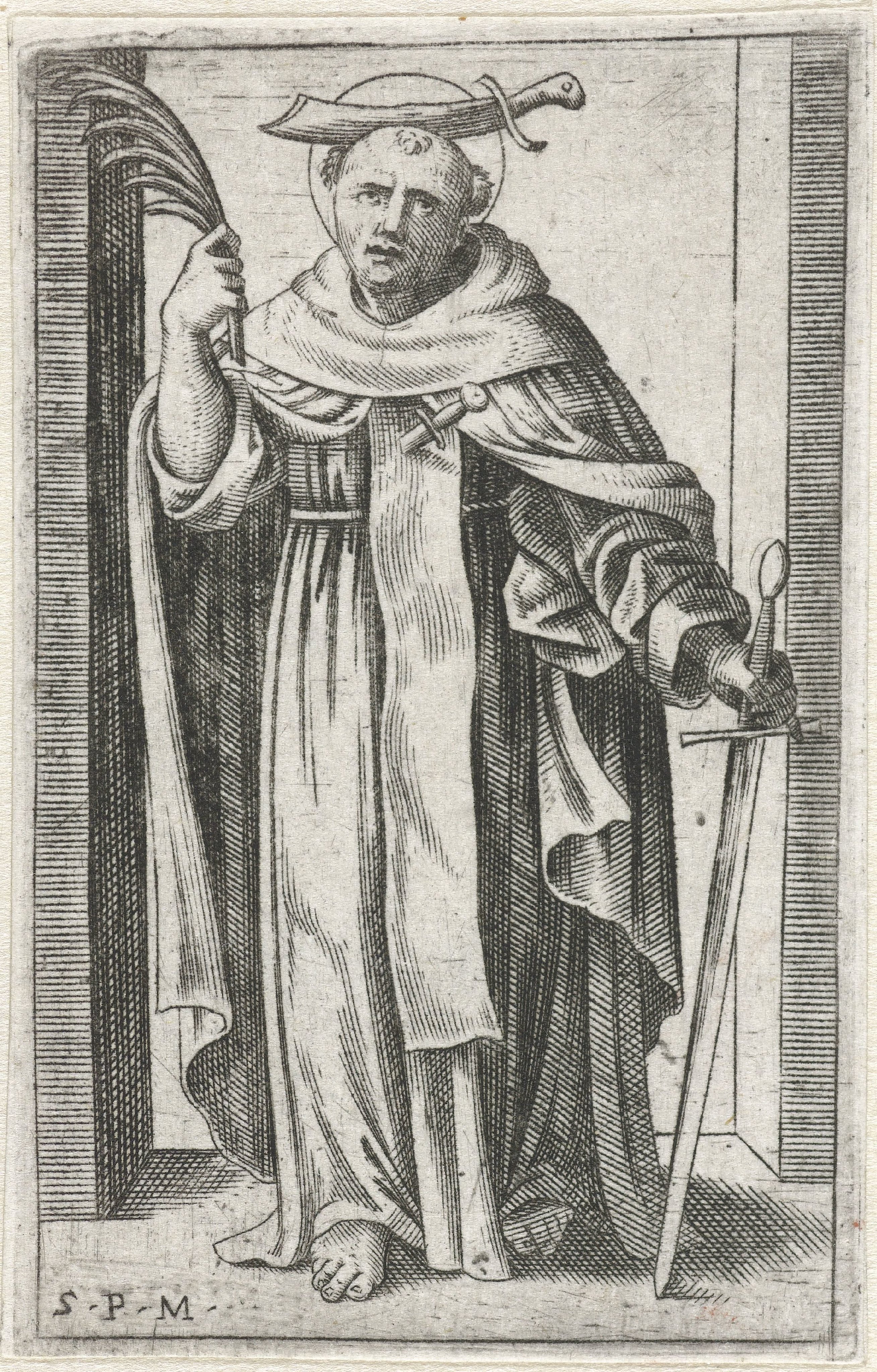 Heilige Petrus Martyr met mes in schedel