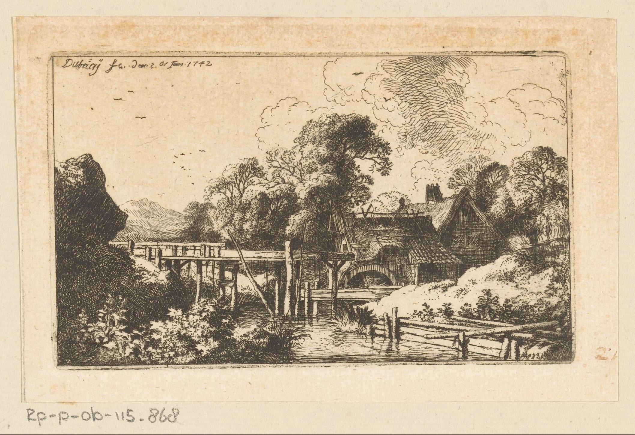 Landschap met watermolen aan de rivier