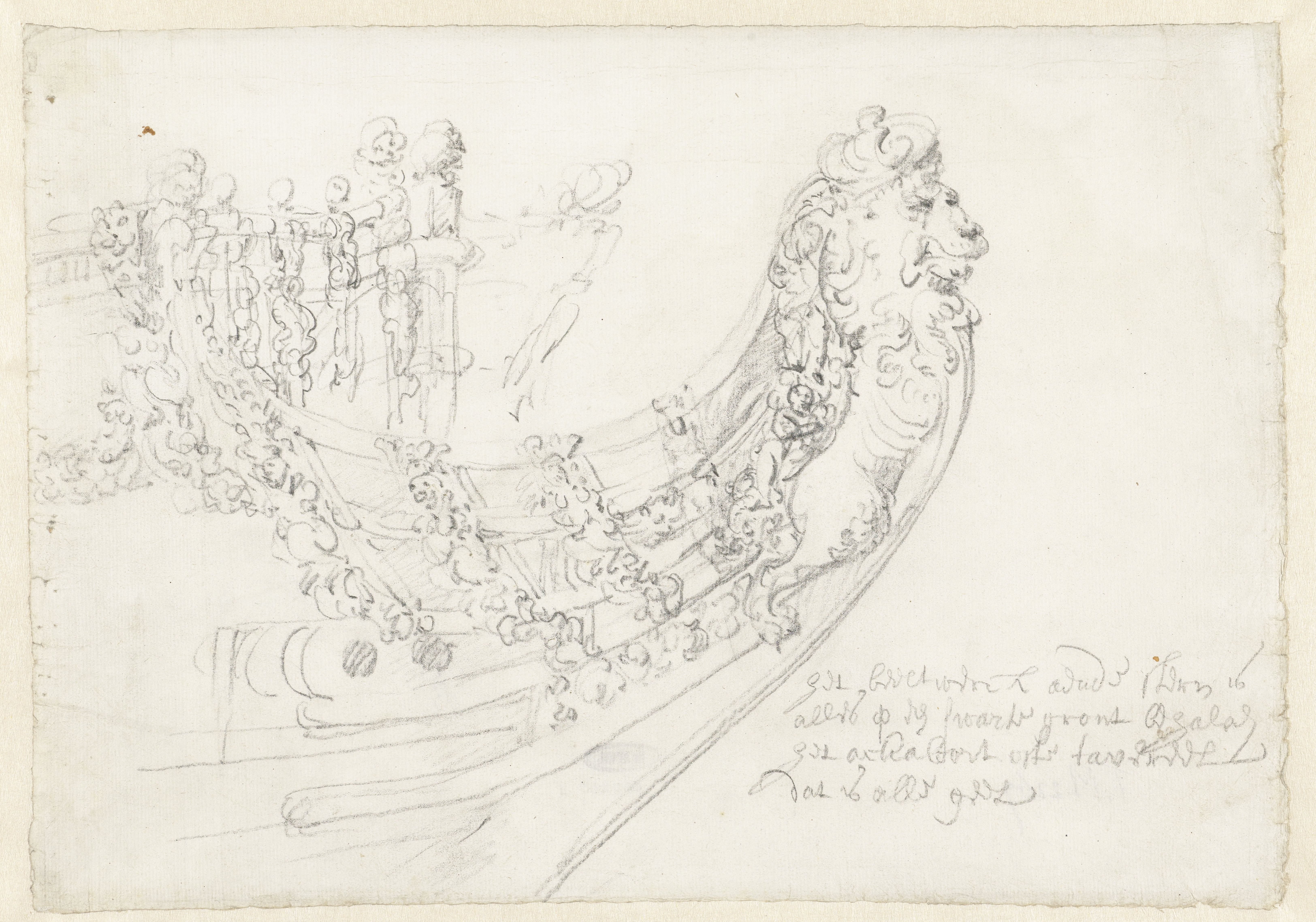 Portret van de voorsteven van een Engels schip (de Elizabeth?)