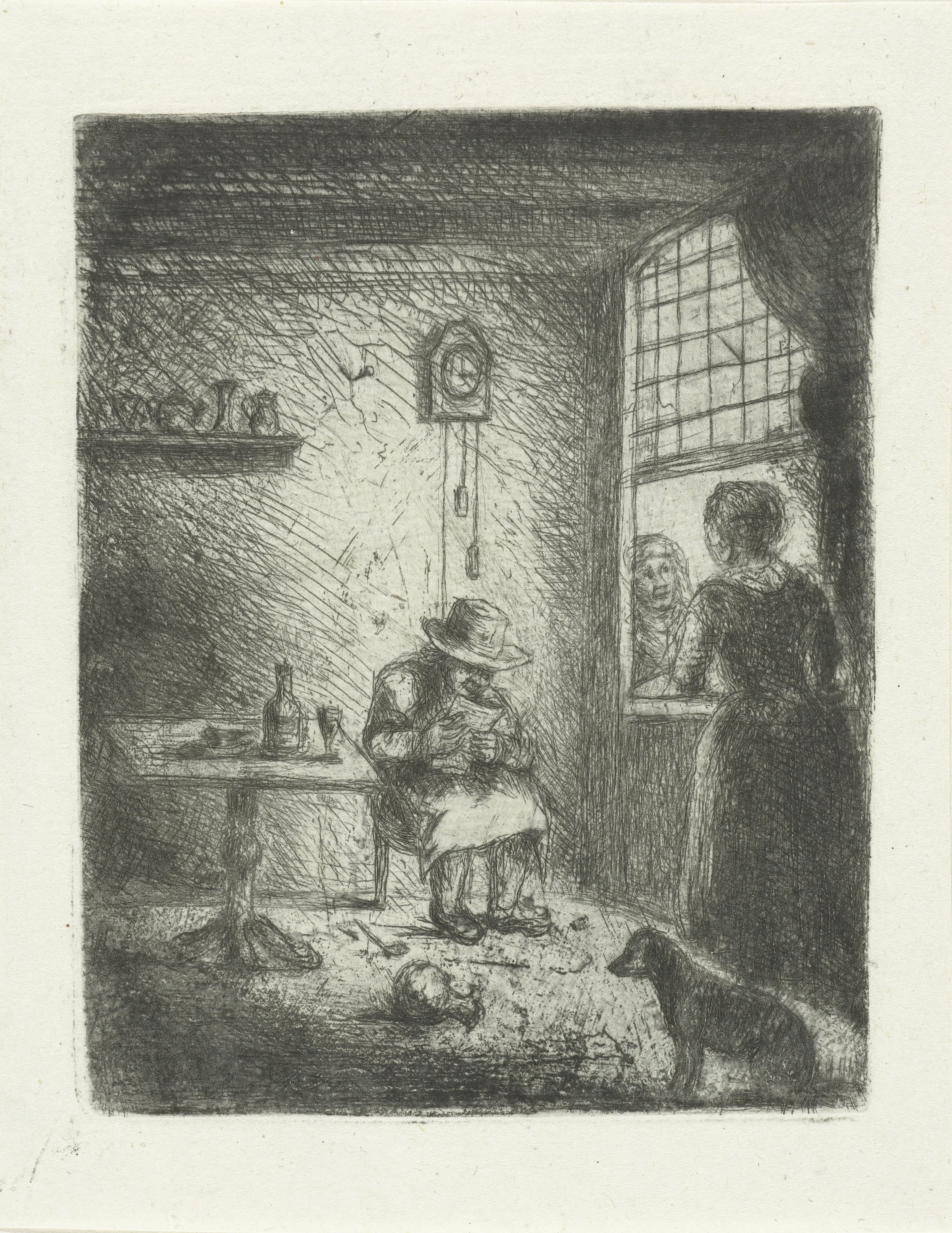 Interieur met lezende man