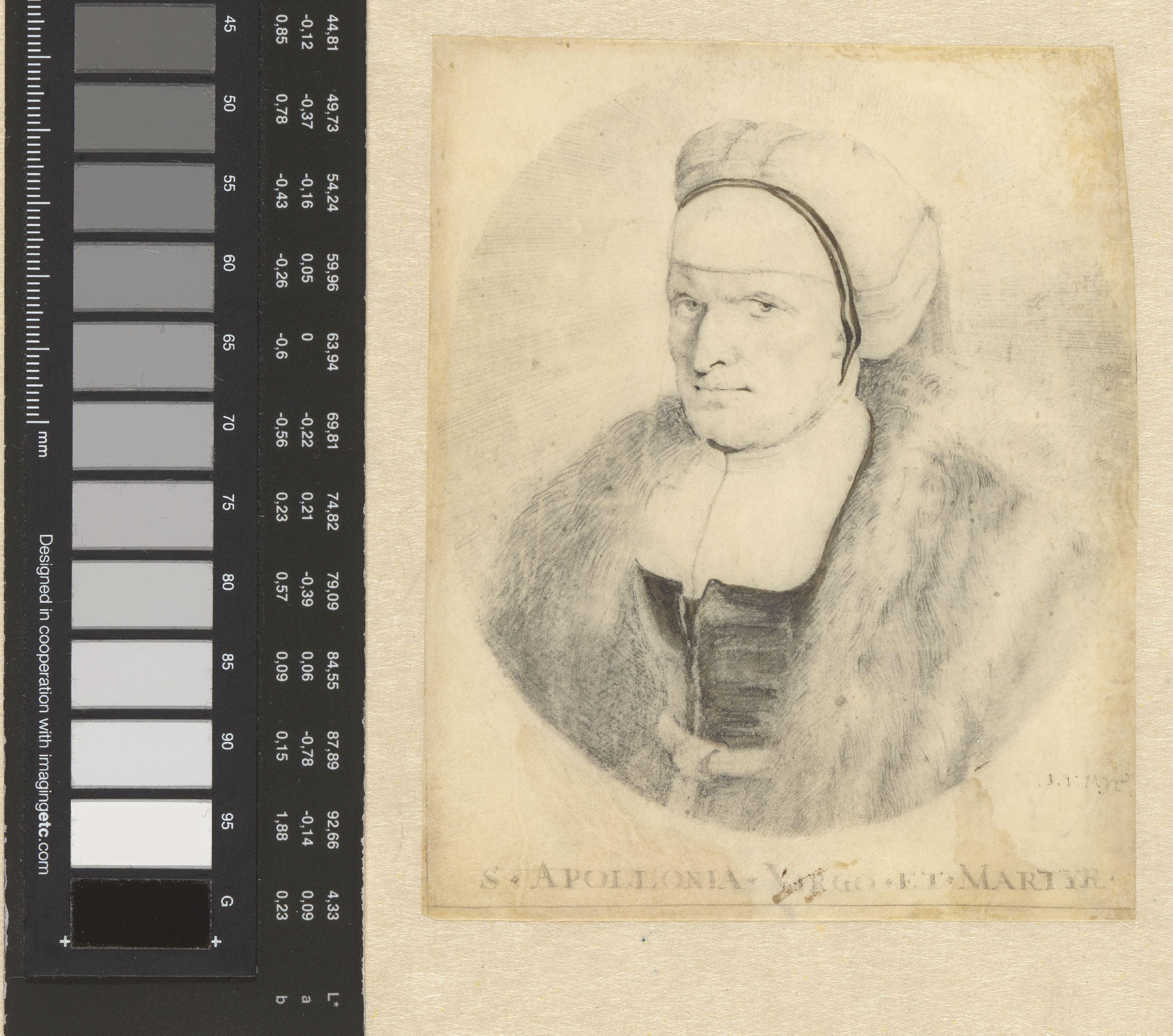 Portret van een oudere vrouw als Sint-Apollonia