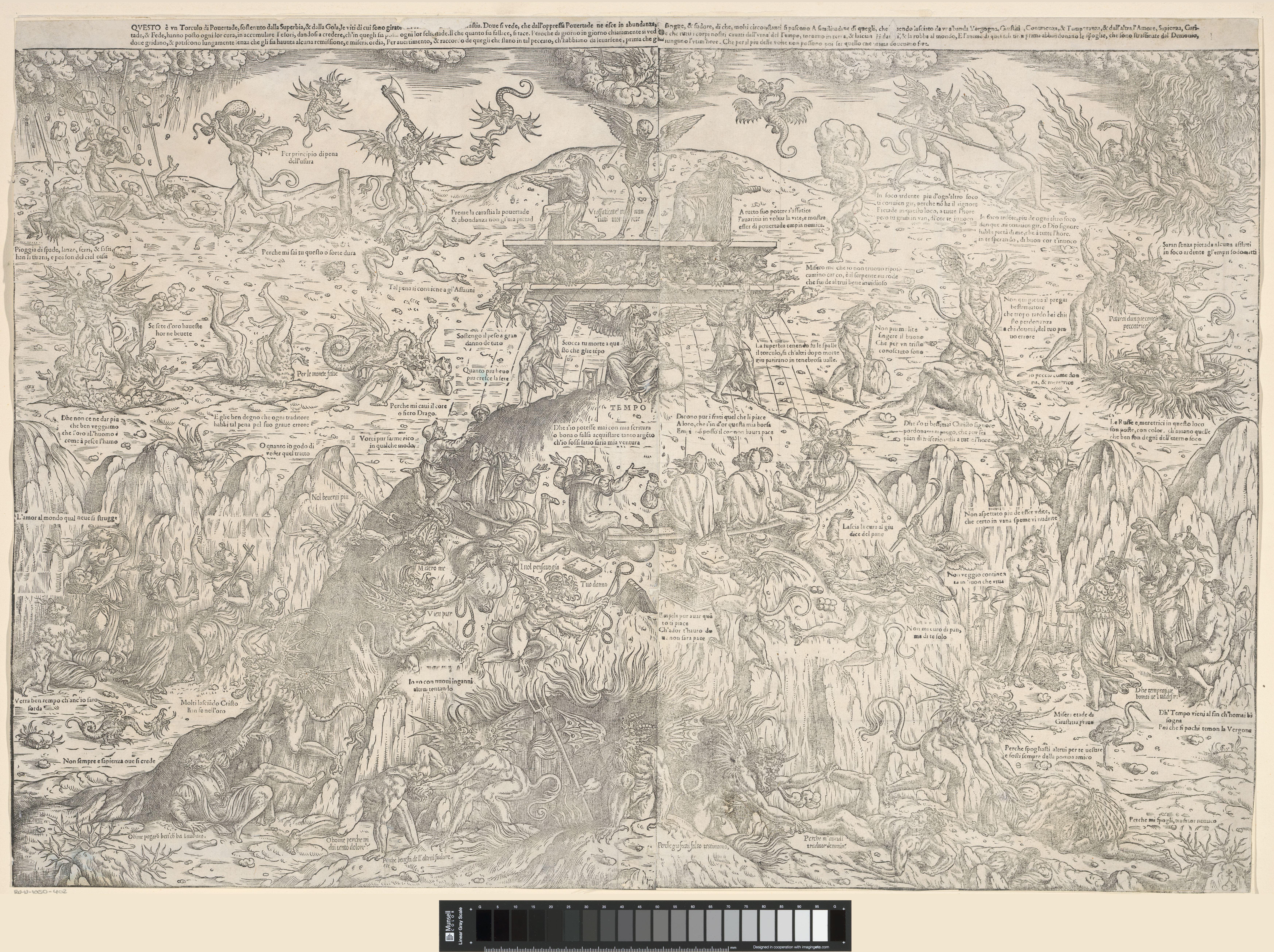 Allegorie met verschillende martelingen van mensen door monsterlijke figuren