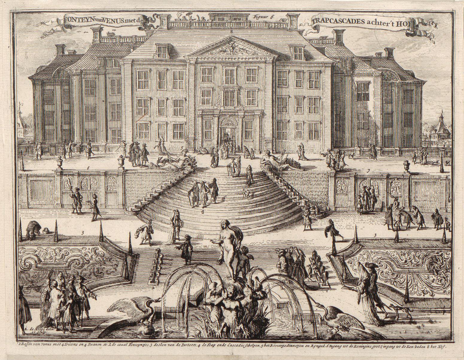 Gezicht op de Venusfontein en de trapwatervallen in het park van Paleis Het Loo