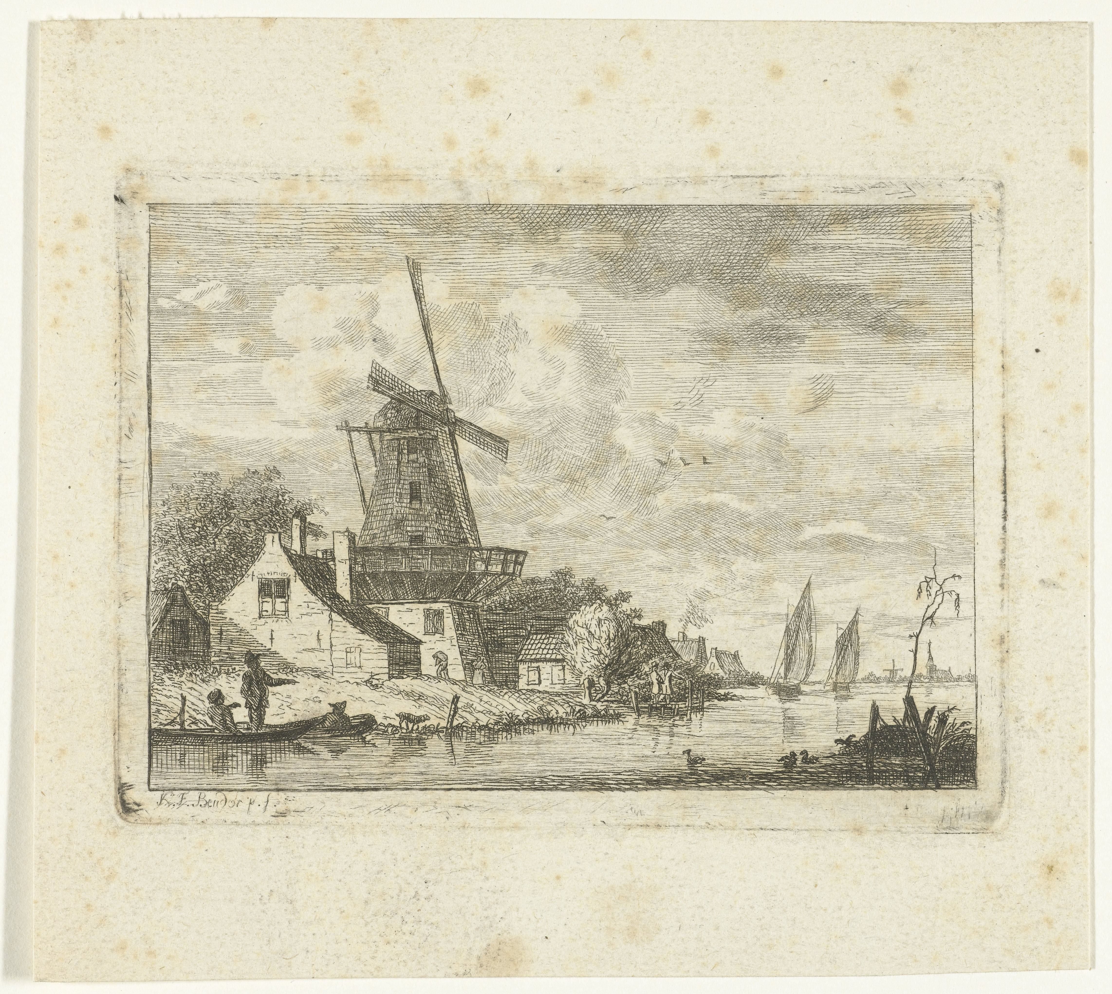Riviergezicht met molen