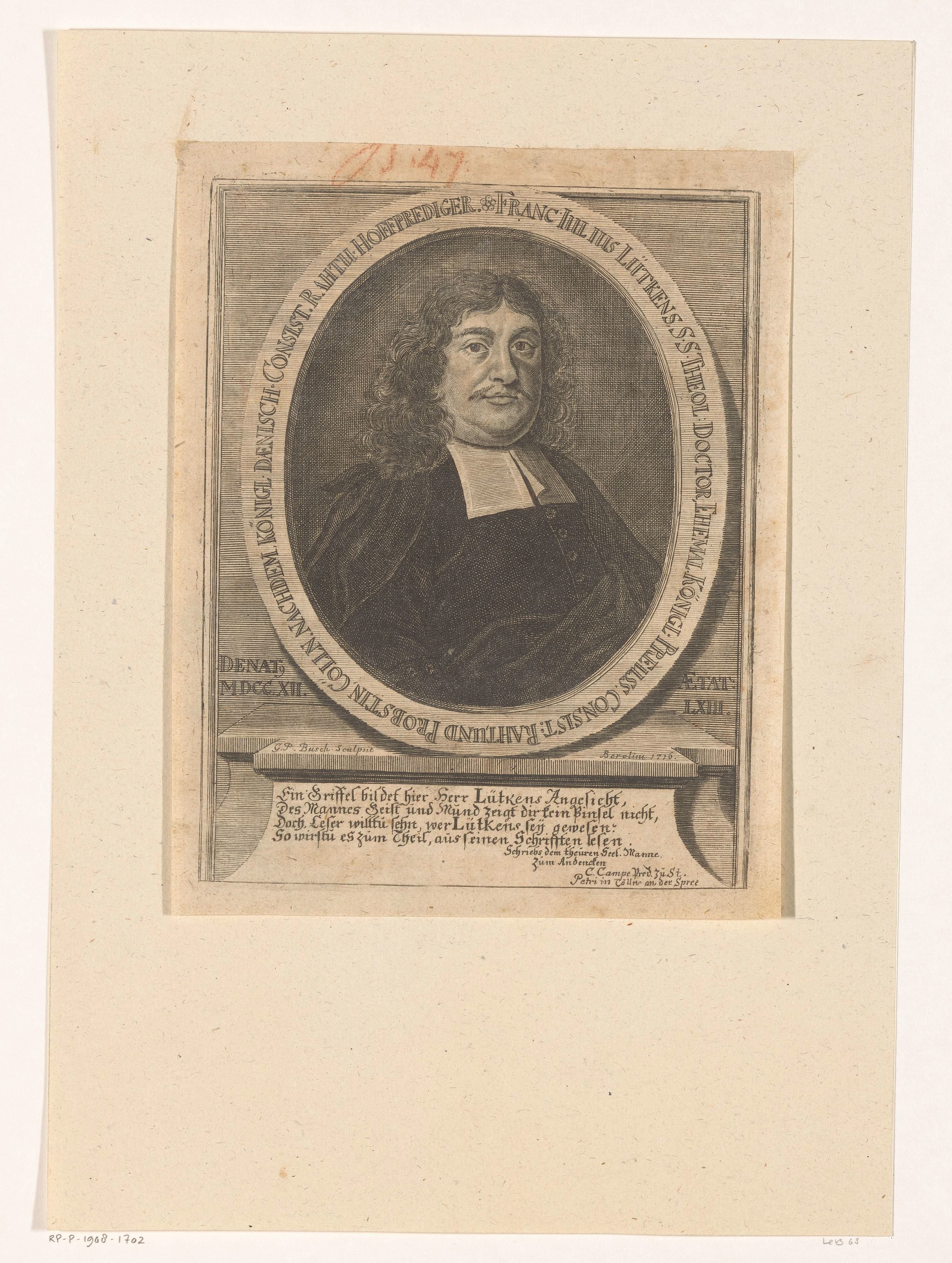 Portret van Franz Julius Lütkens