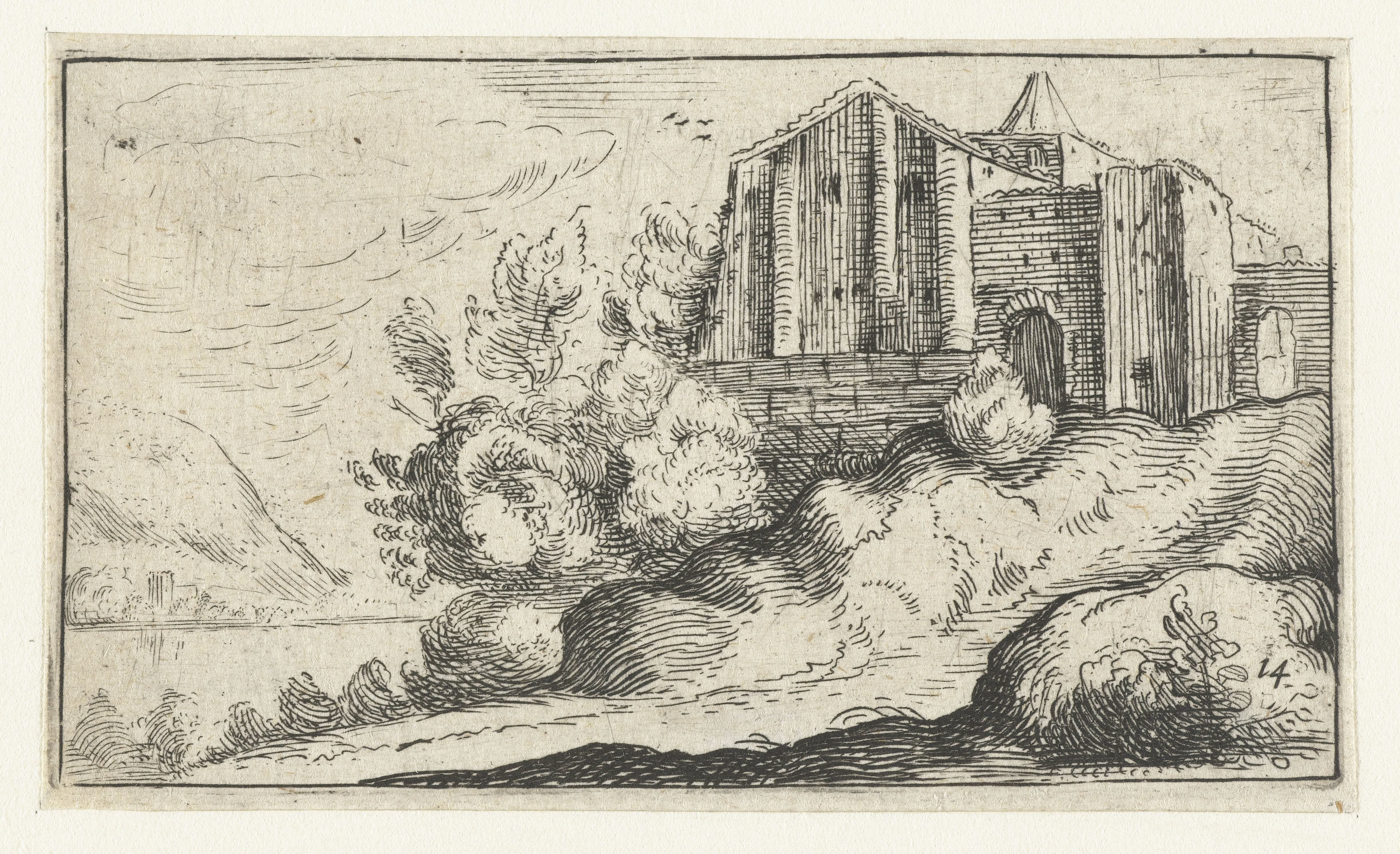 Gebouwen op een rots bij een rivier