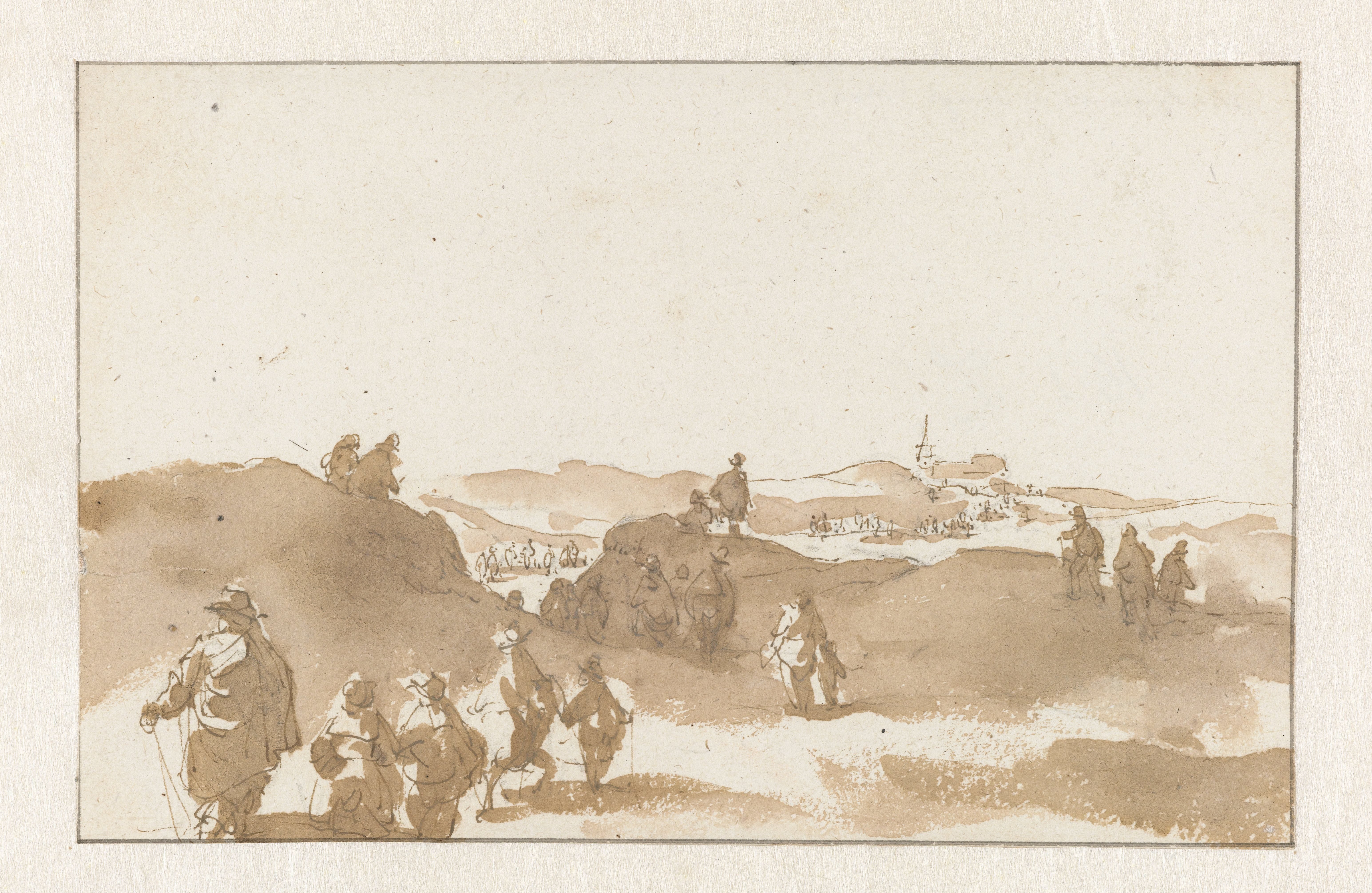 Twee schetsen van mensen in de duinen bij Scheveningen