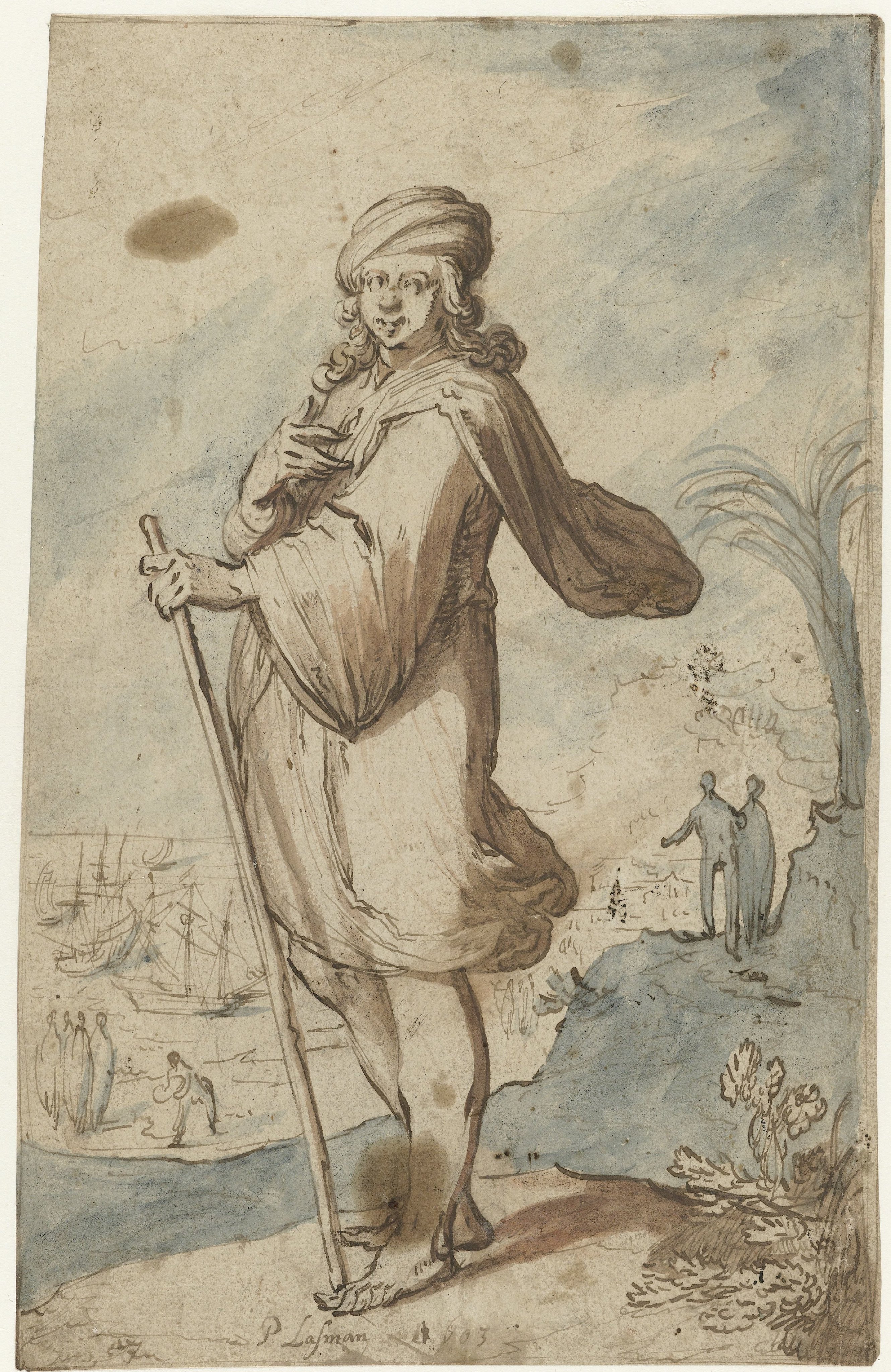 Staande figuur met tulband, van opzij