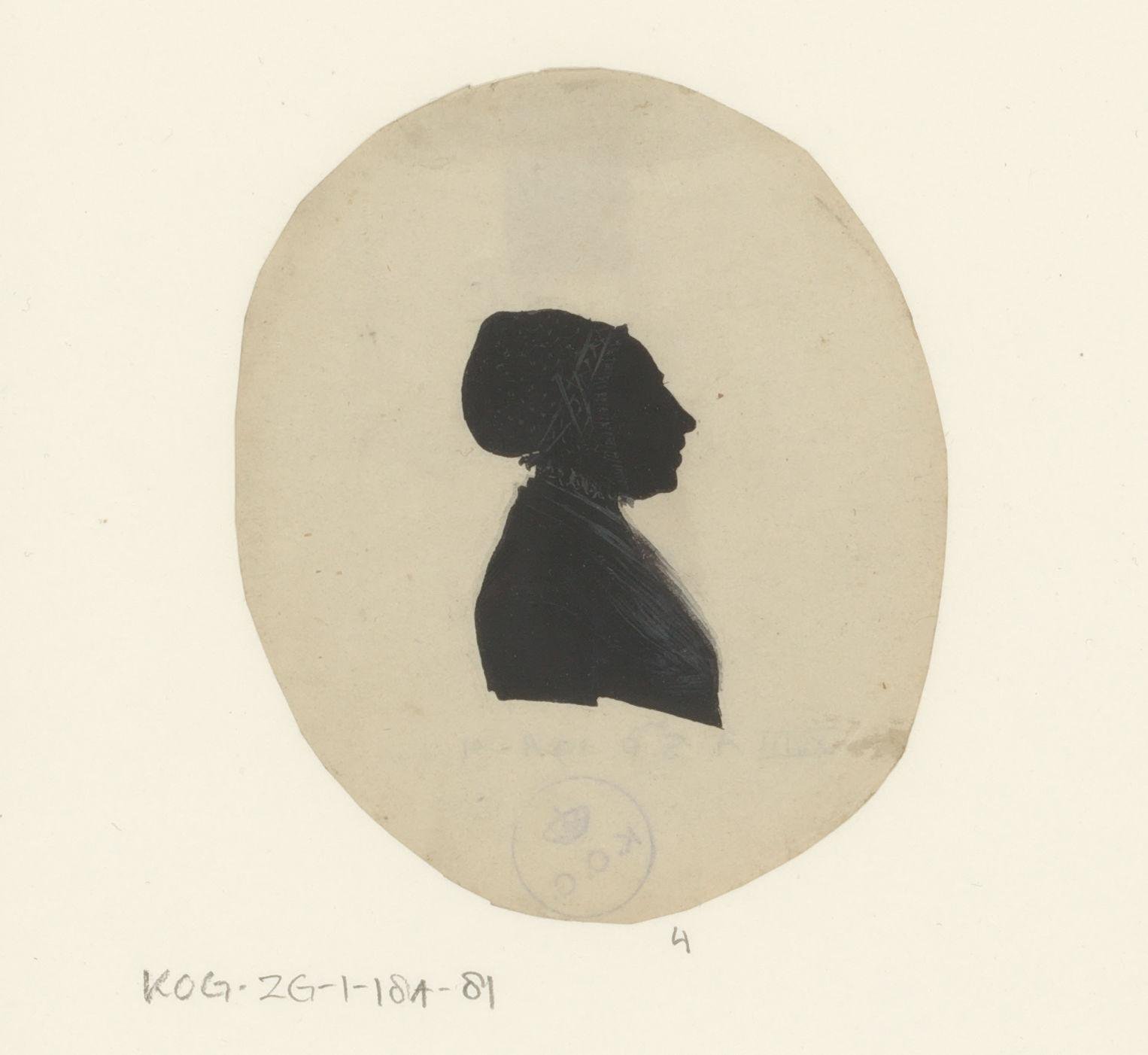 Silhouetportret van een onbekende vrouw met muts