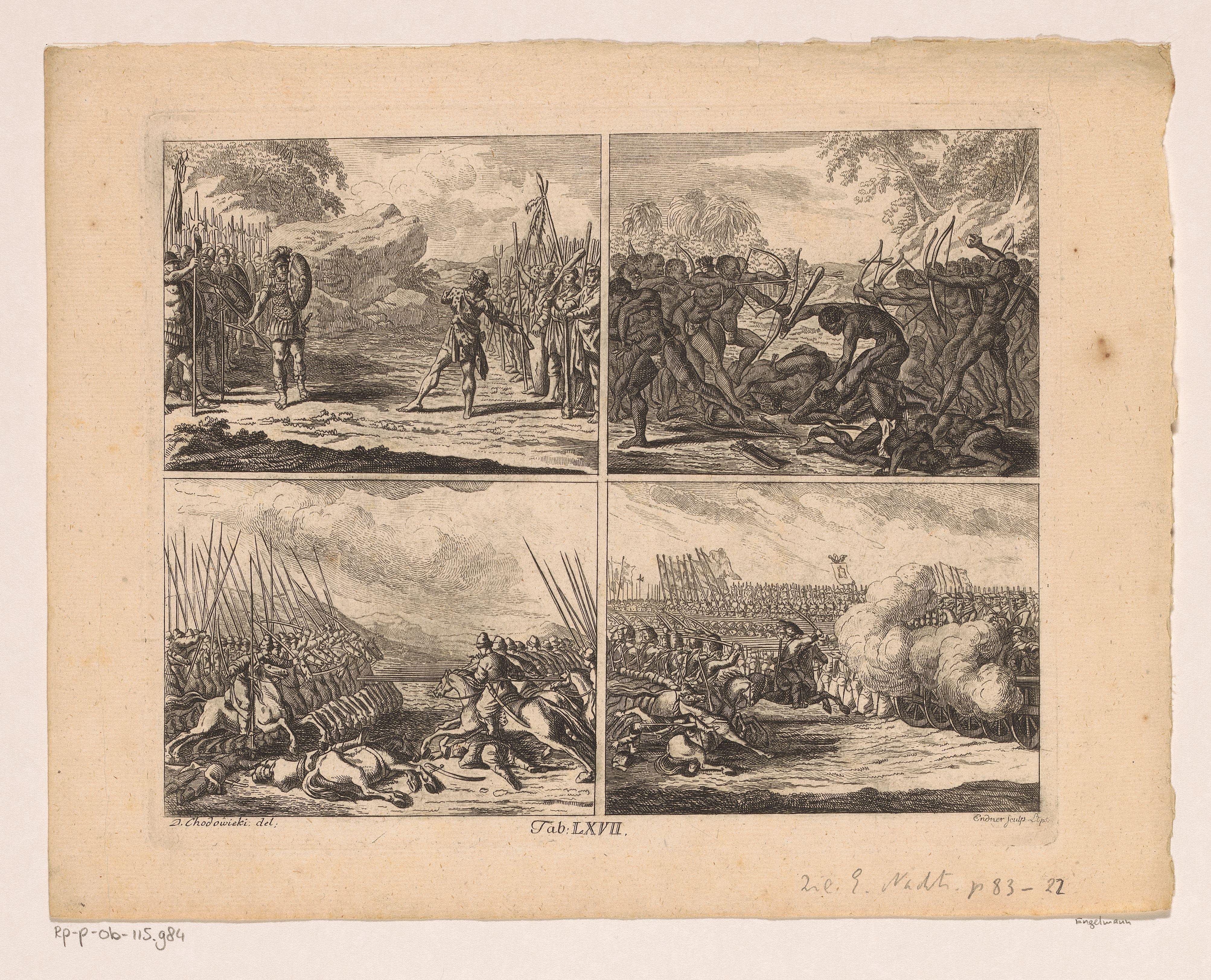Vier voorstellingen over de geschiedenis van oorlogsvoering