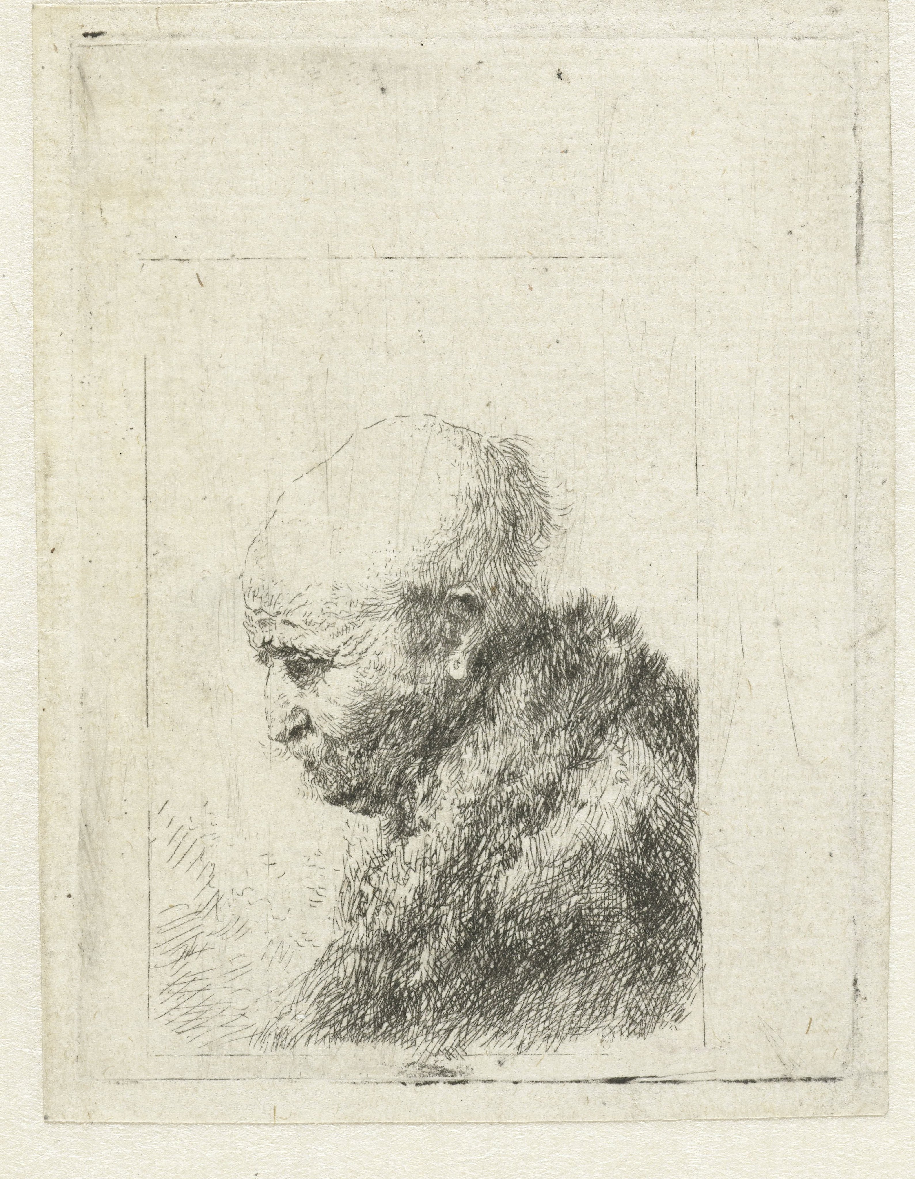 Bald headed man in profile right: small bust, the artist's father (?)