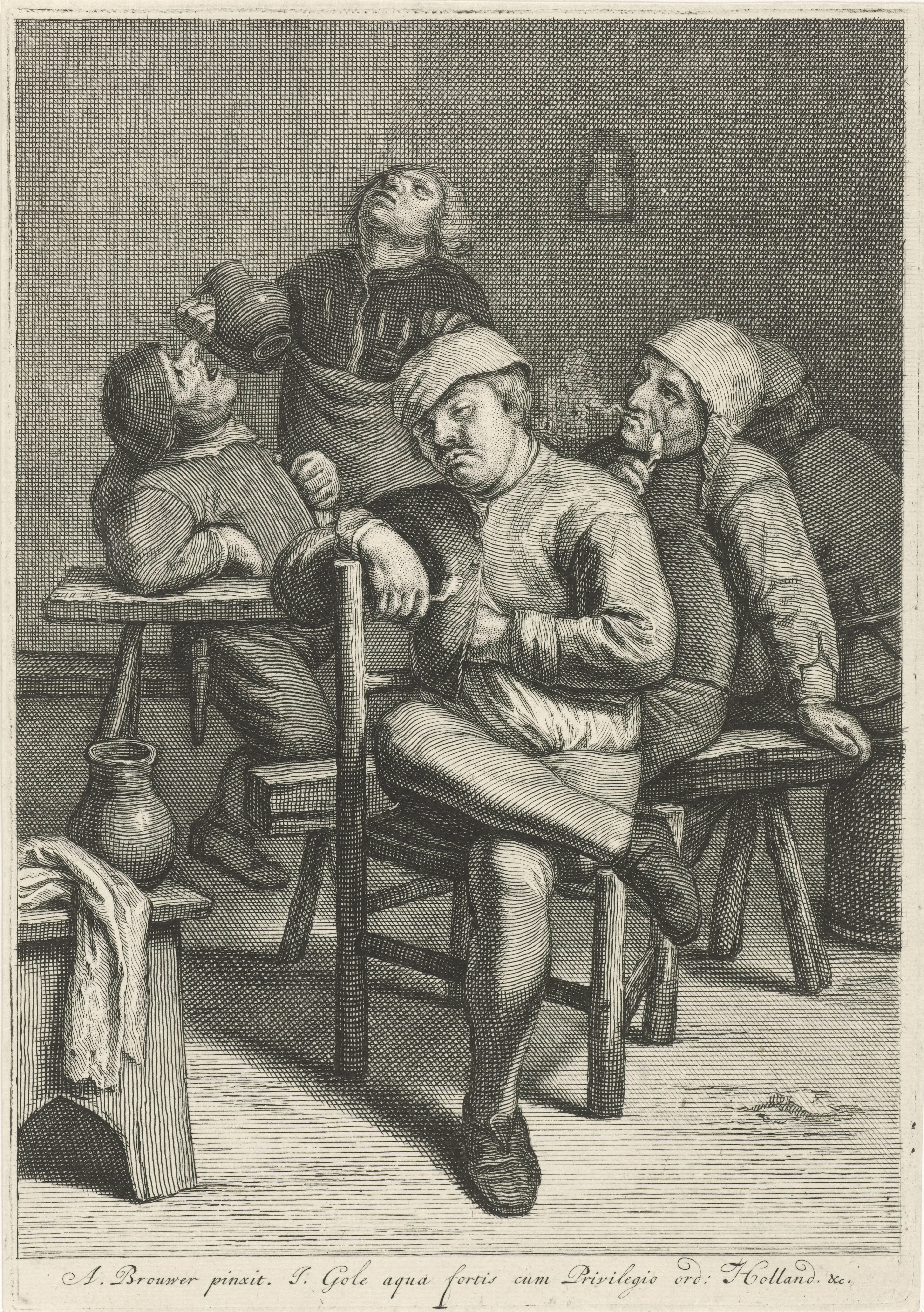 Herbergscène met rokende boeren