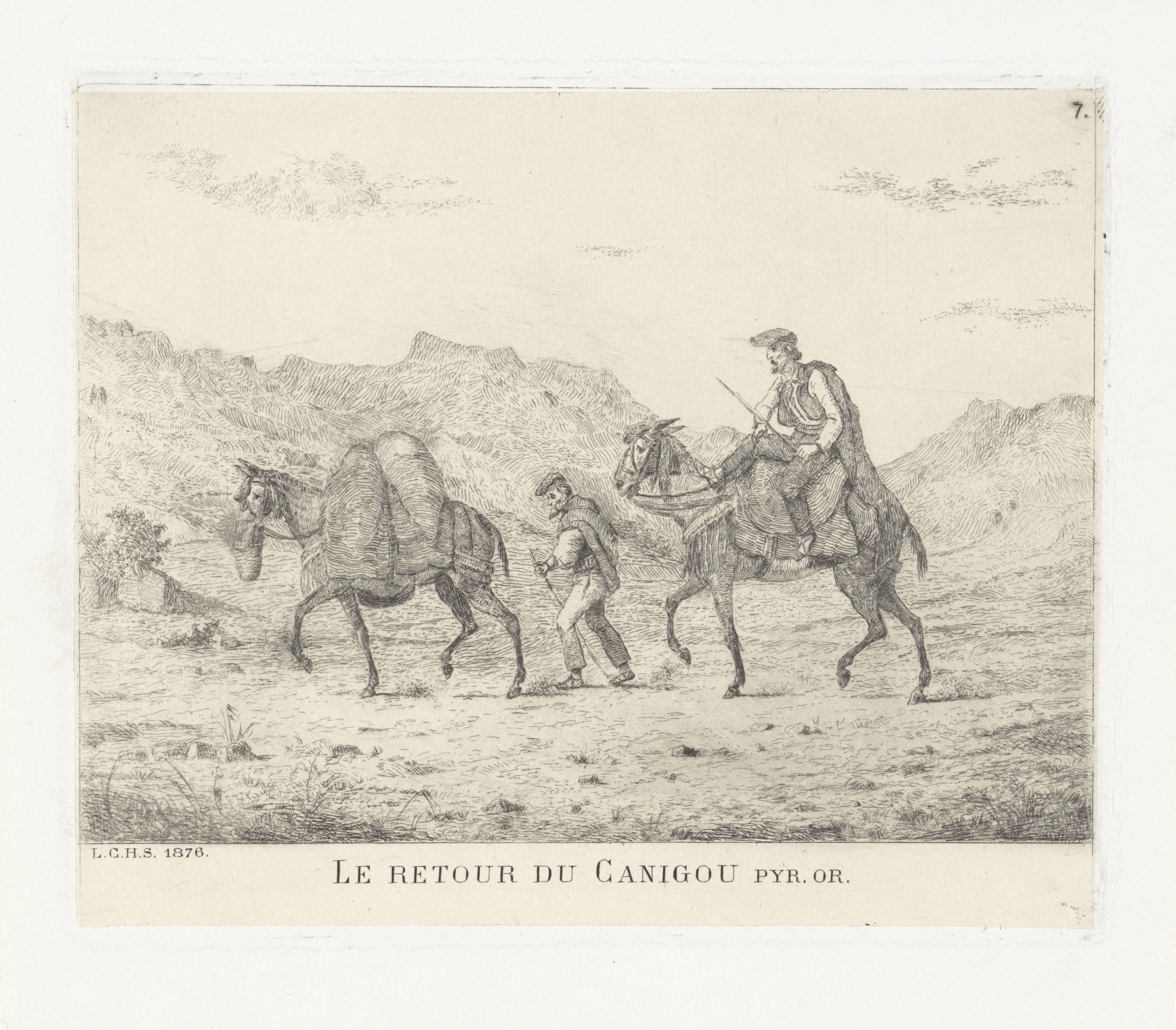 Twee mannen met paarden in heuvellandschap