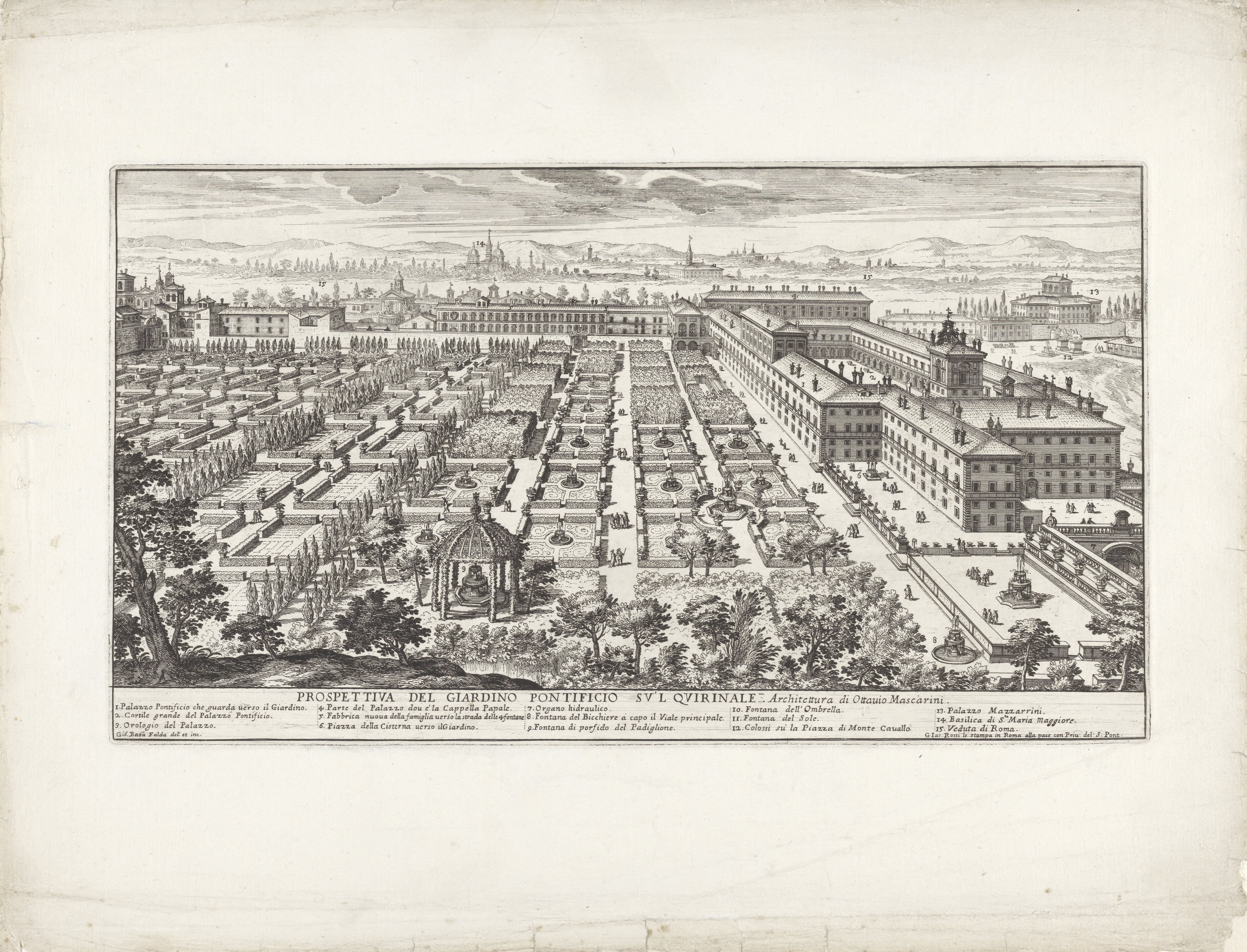 Gezicht op de tuin bij het Palazzo del Quirinale
