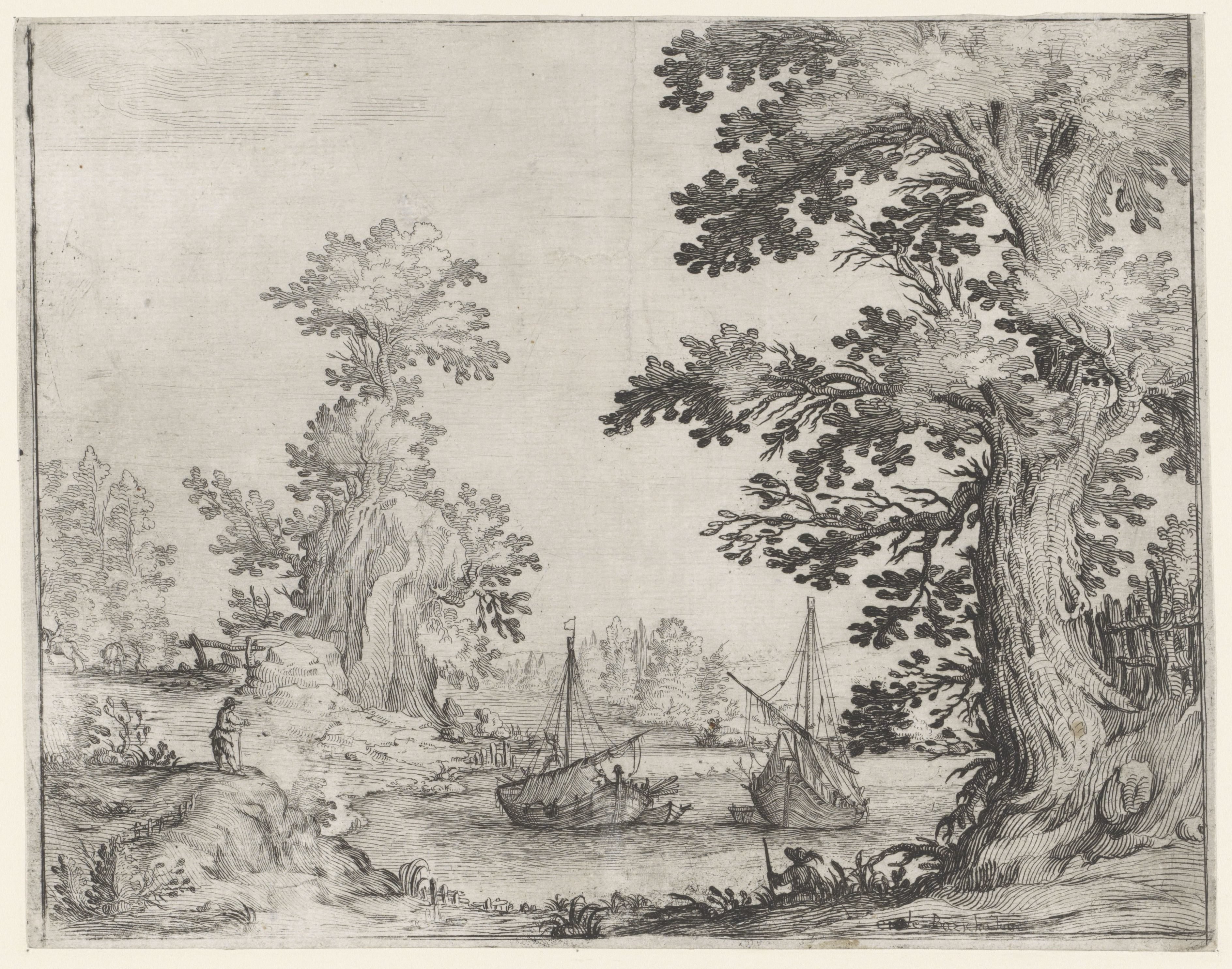 Landschap met twee zeilschepen
