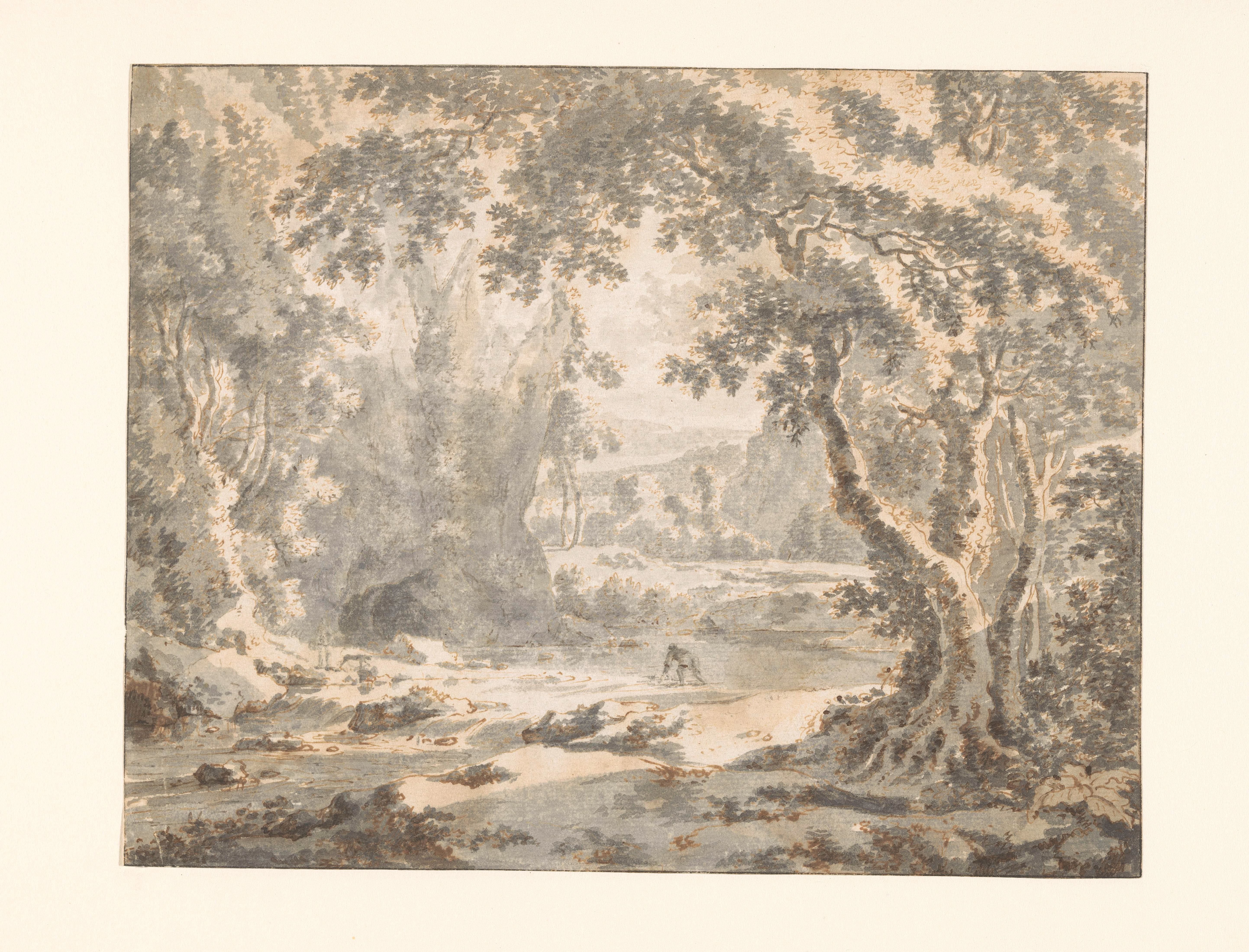 River Landscape with Rapids and Distant Mountains