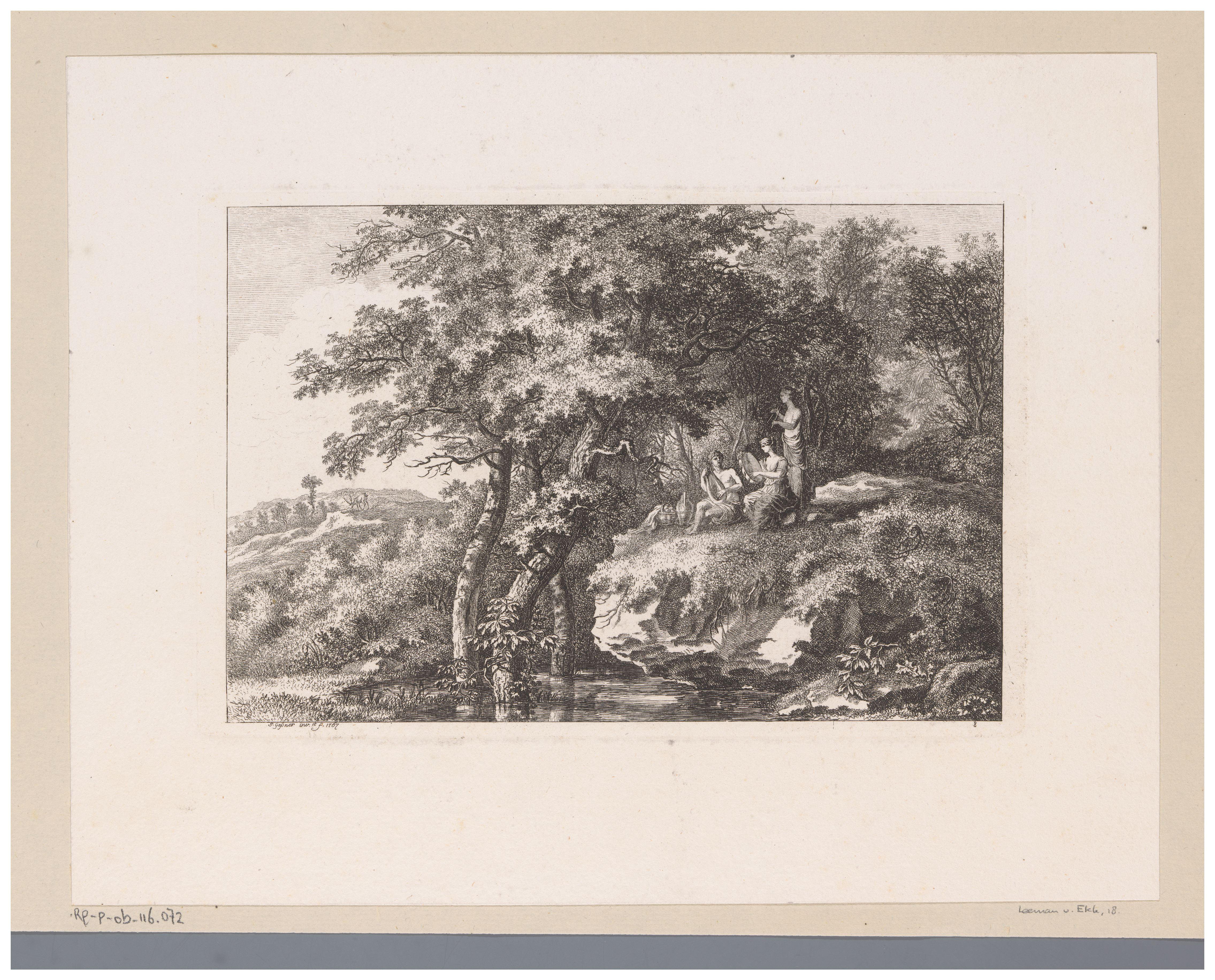 Musicerend trio in een arcadisch landschap